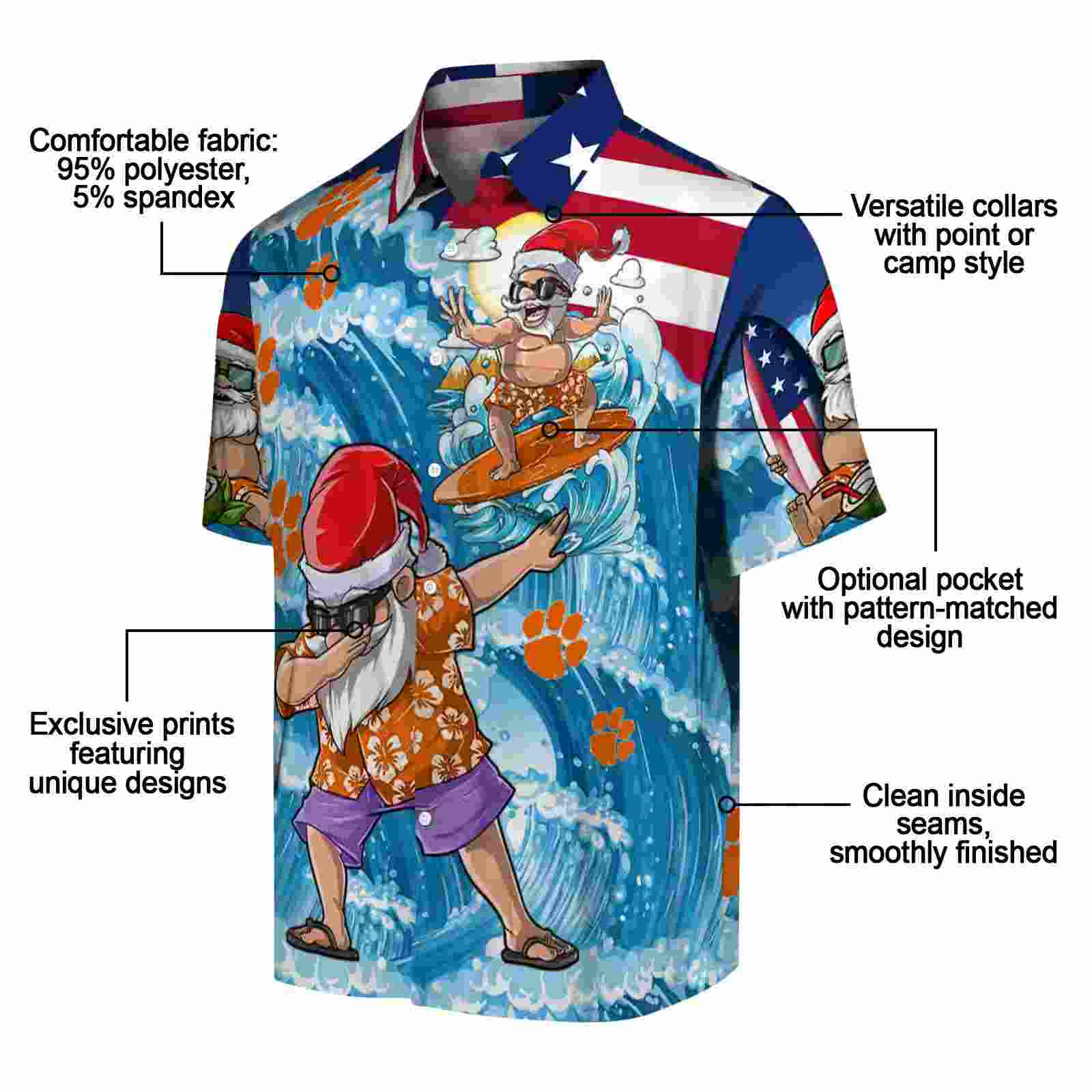 clemson tigers surfing santa blue hawaiian shirt new arrival