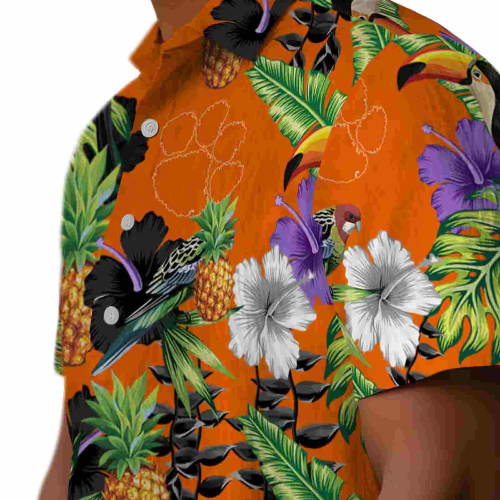 clemson tigers toucan hibiscus pineapple orange green hawaiian shirt trendy