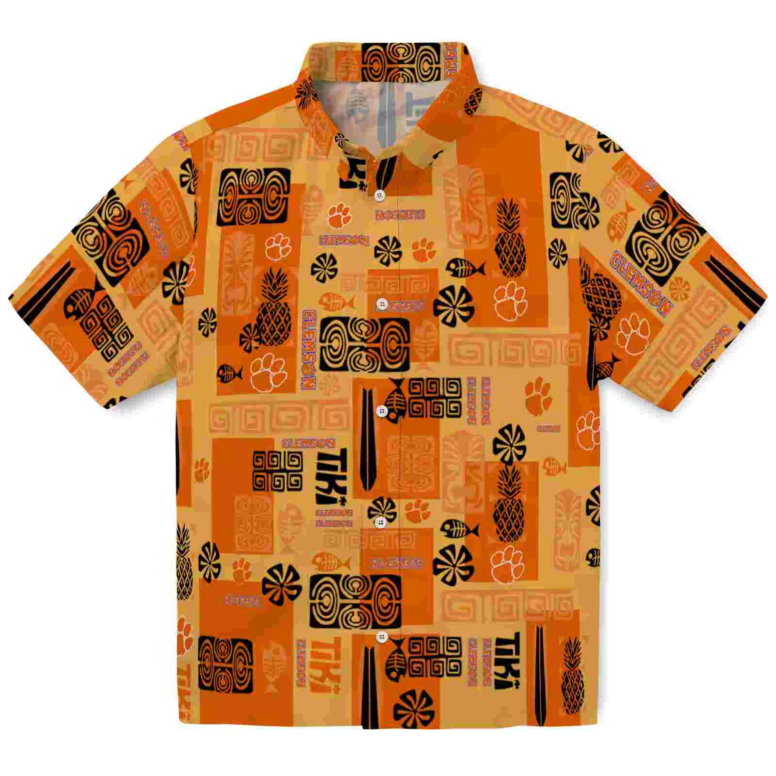 Clemson Tigers Tribal Symbols Orange Hawaiian Shirt