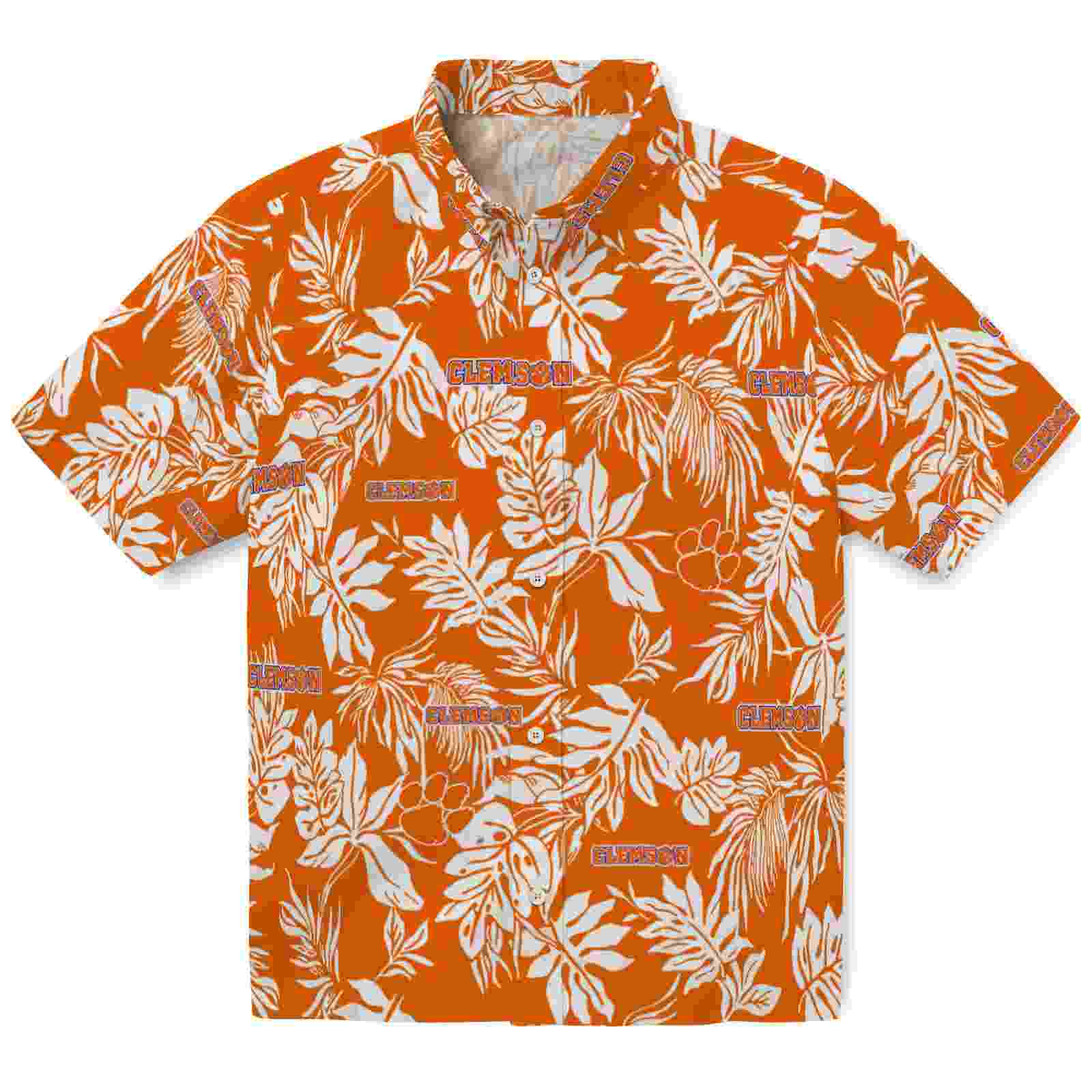 Clemson Tigers Tropical Leaf Orange White Hawaiian Shirt