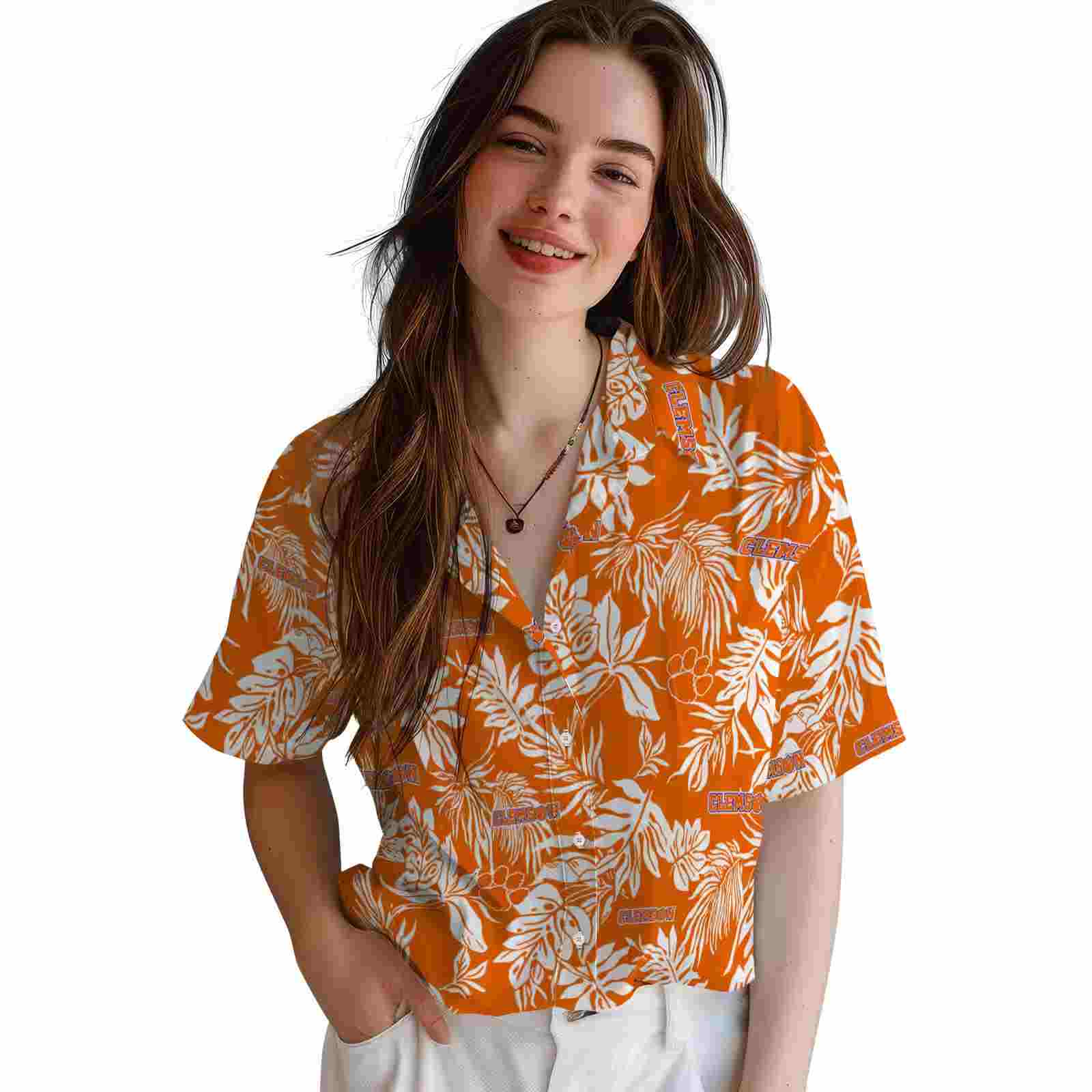 clemson tigers tropical leaf orange white hawaiian shirt latest model