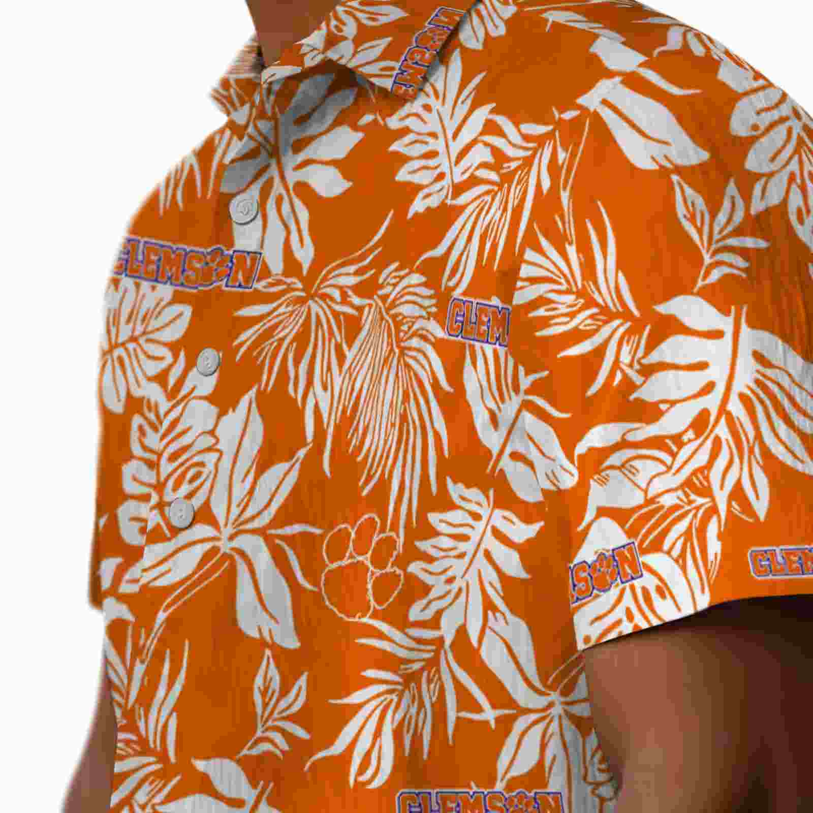 clemson tigers tropical leaf orange white hawaiian shirt trendy