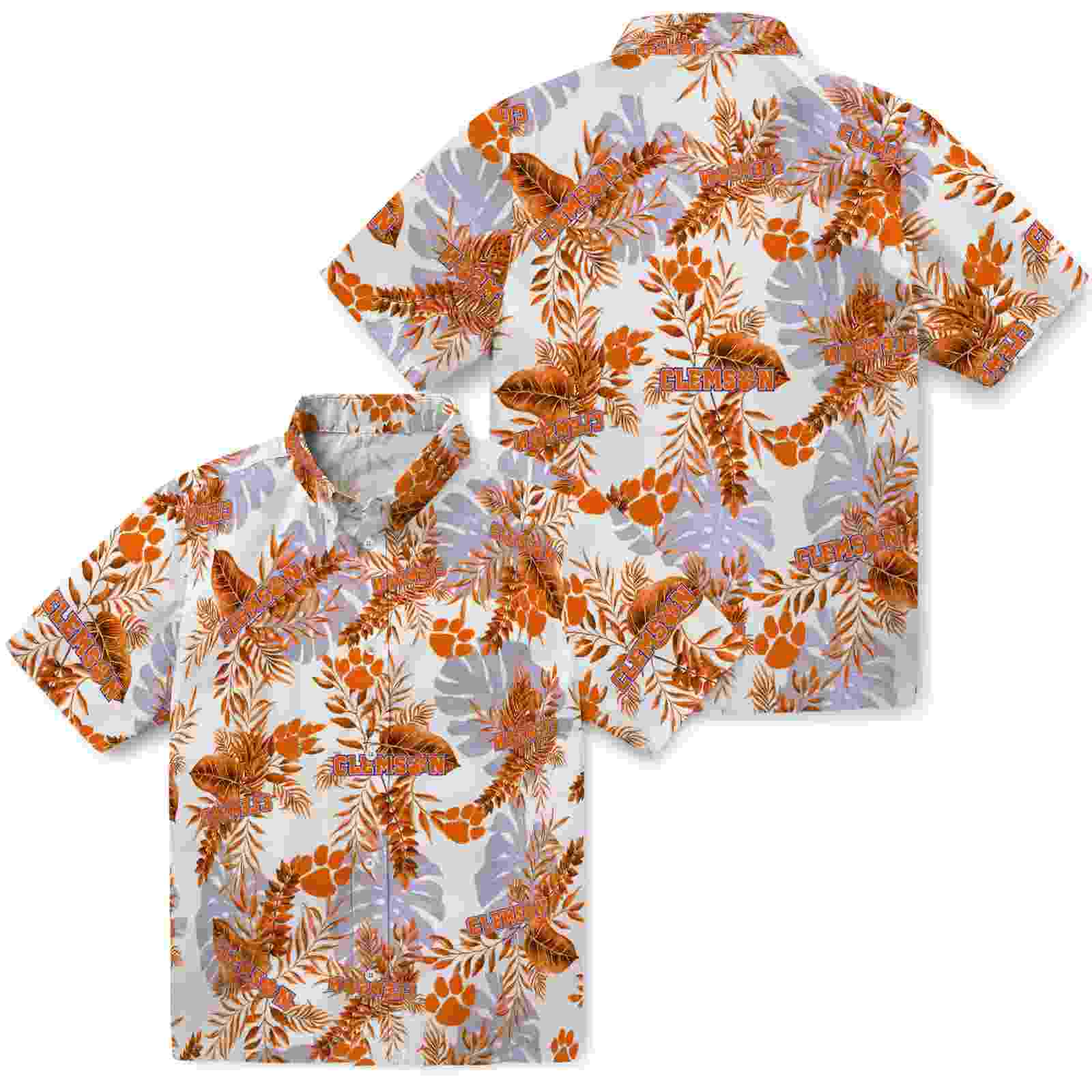 clemson tigers tropical leaves orange white hawaiian shirt high quality