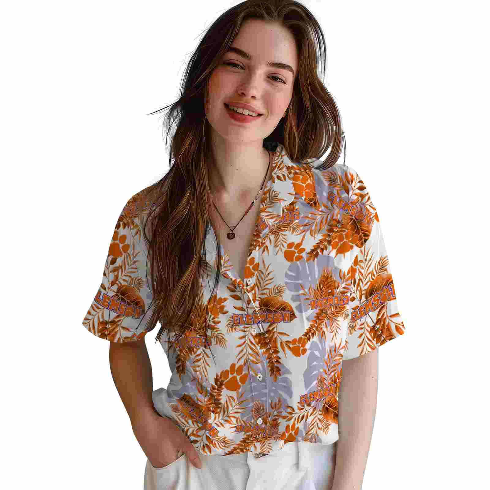 clemson tigers tropical leaves orange white hawaiian shirt latest model