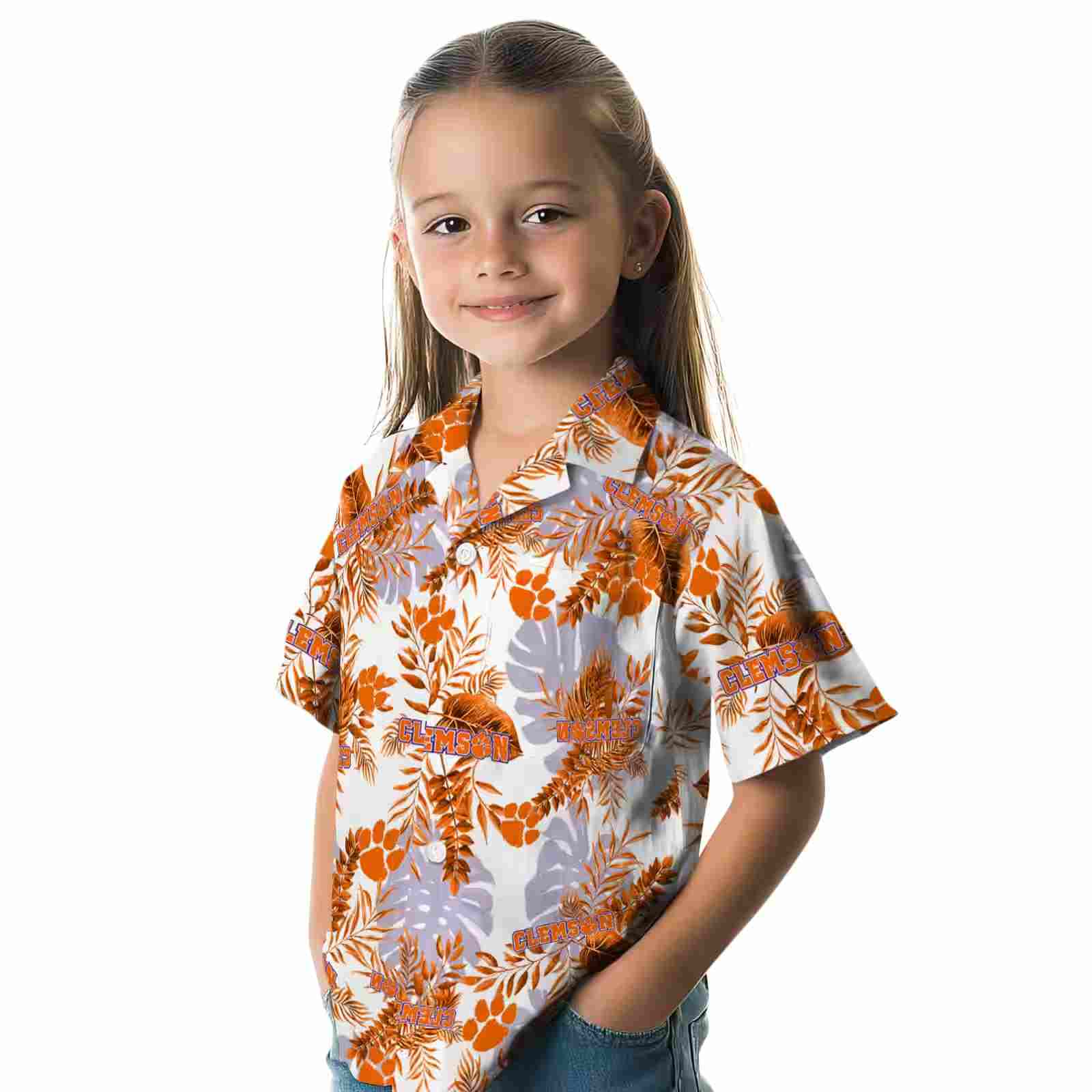 clemson tigers tropical leaves orange white hawaiian shirt premium grade