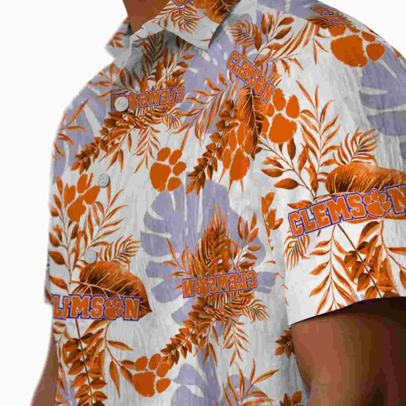 clemson tigers tropical leaves orange white hawaiian shirt trendy