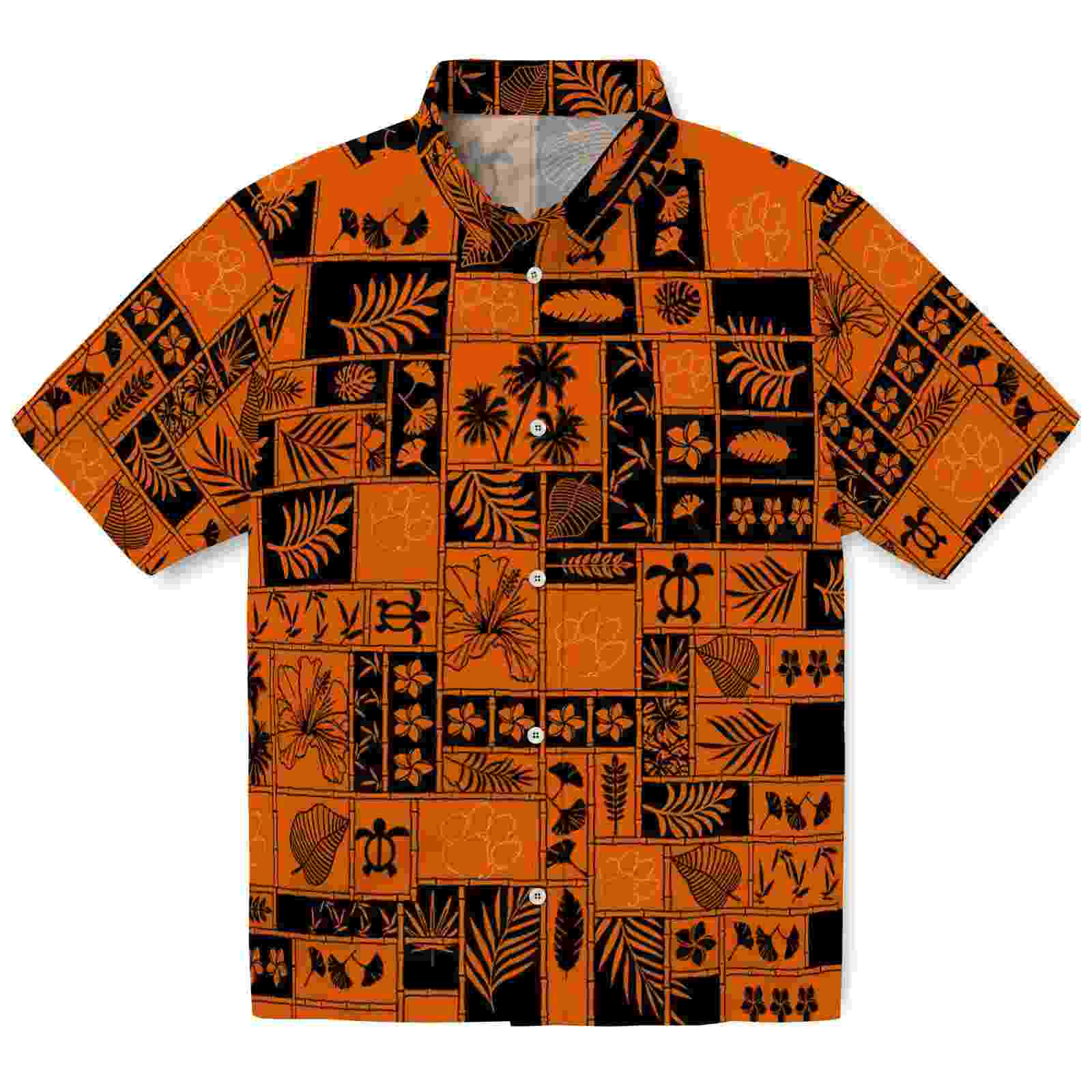 Clemson Tigers Tropical Patchwork Orange Black Hawaiian Shirt