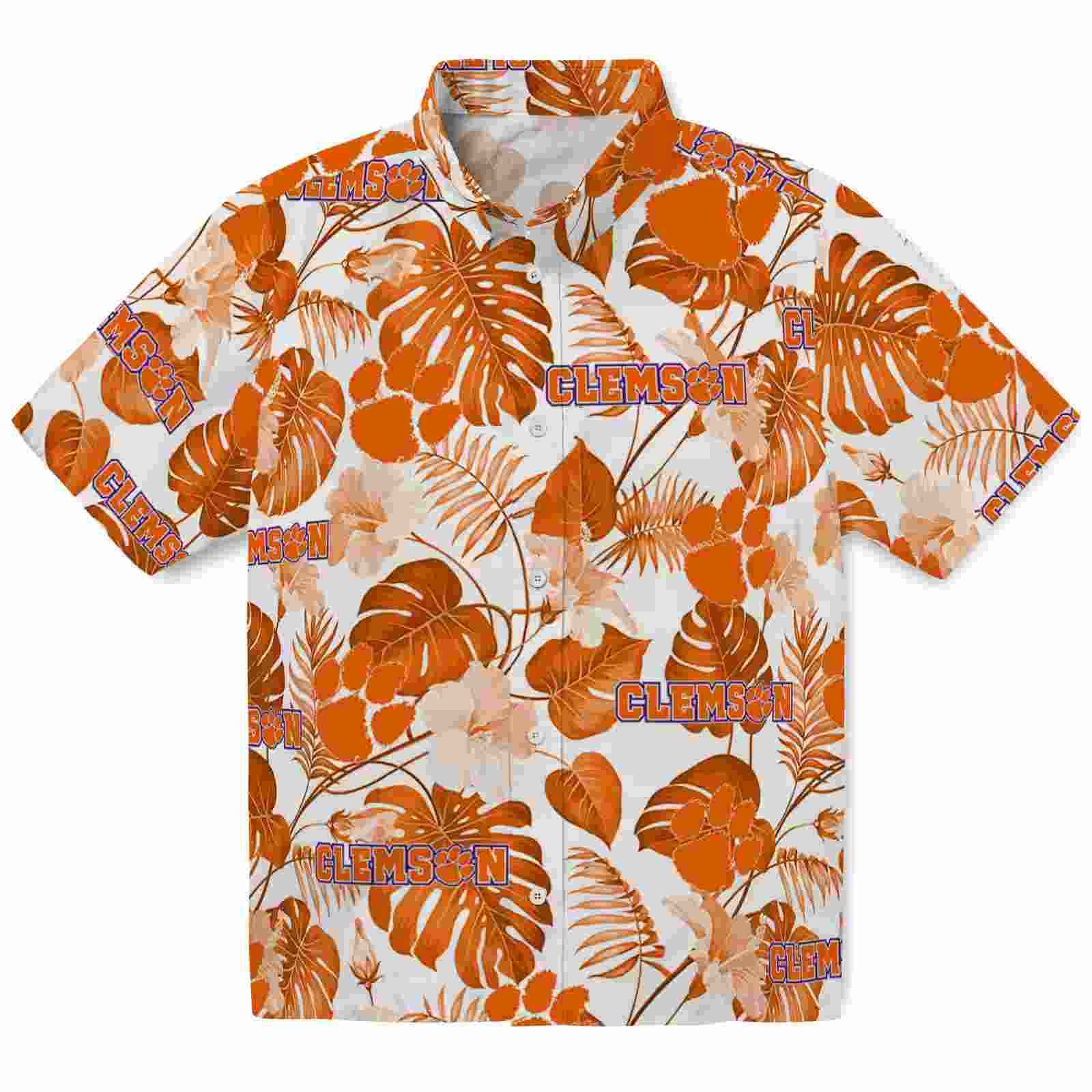 Clemson Tigers Tropical Plants Orange White Hawaiian Shirt