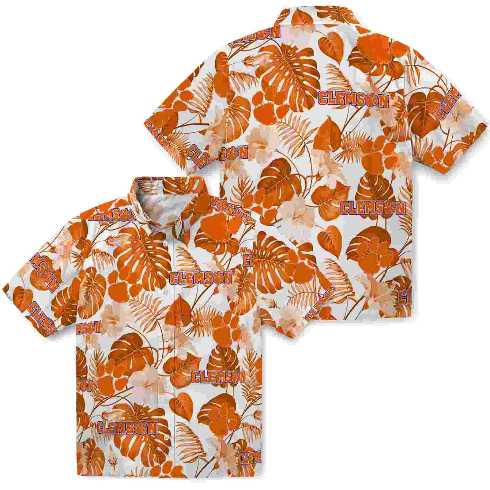 clemson tigers tropical plants orange white hawaiian shirt high quality