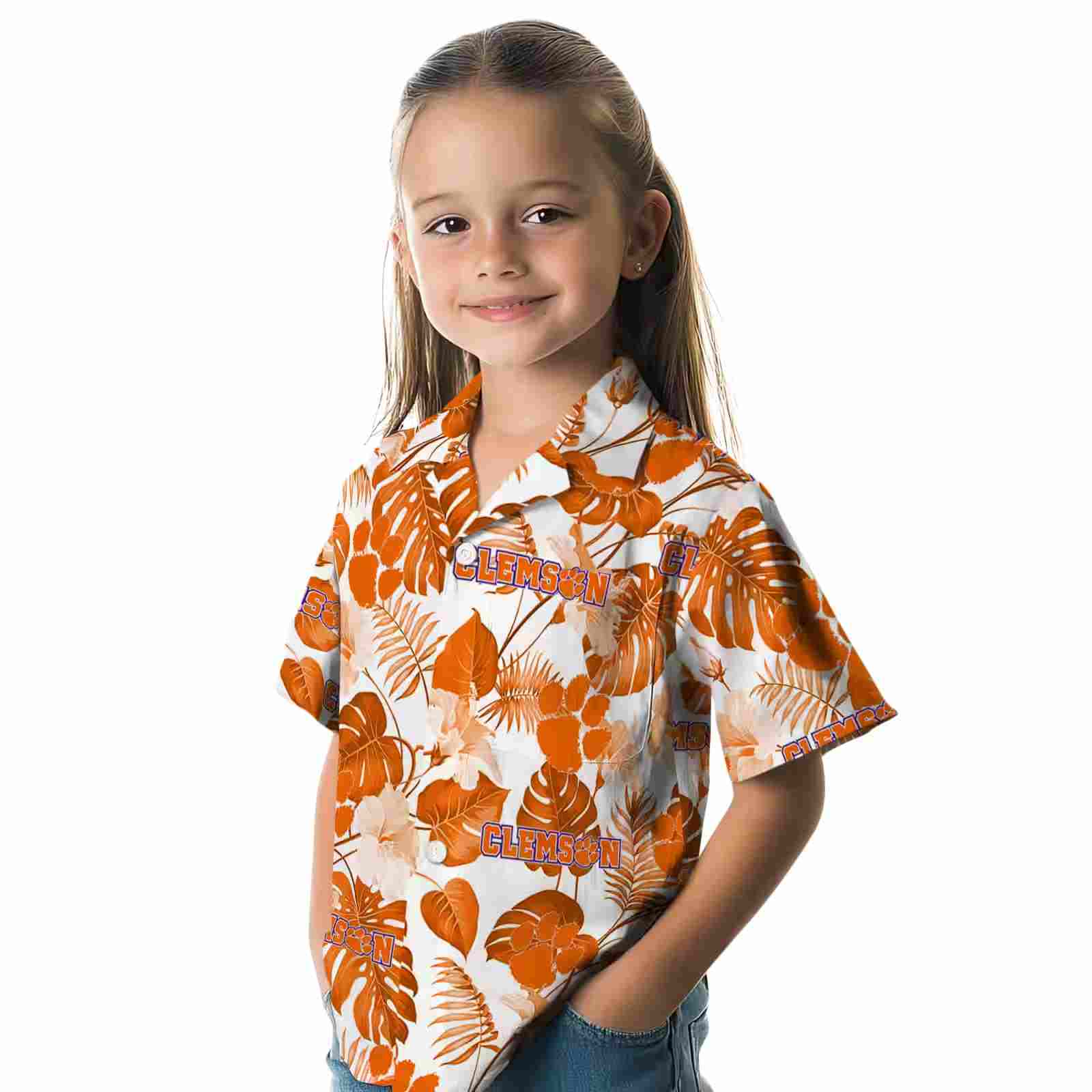 clemson tigers tropical plants orange white hawaiian shirt premium grade