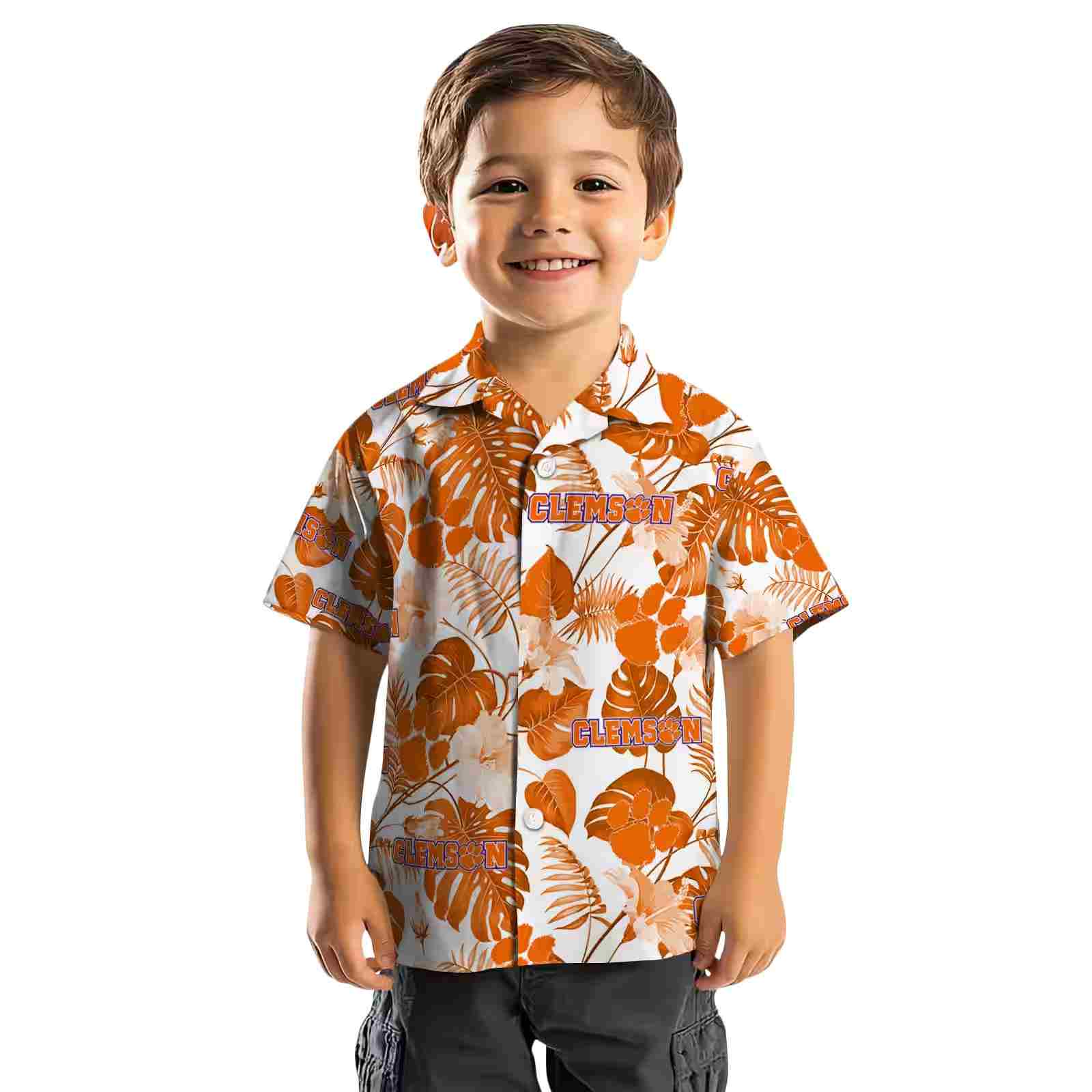 clemson tigers tropical plants orange white hawaiian shirt top rated