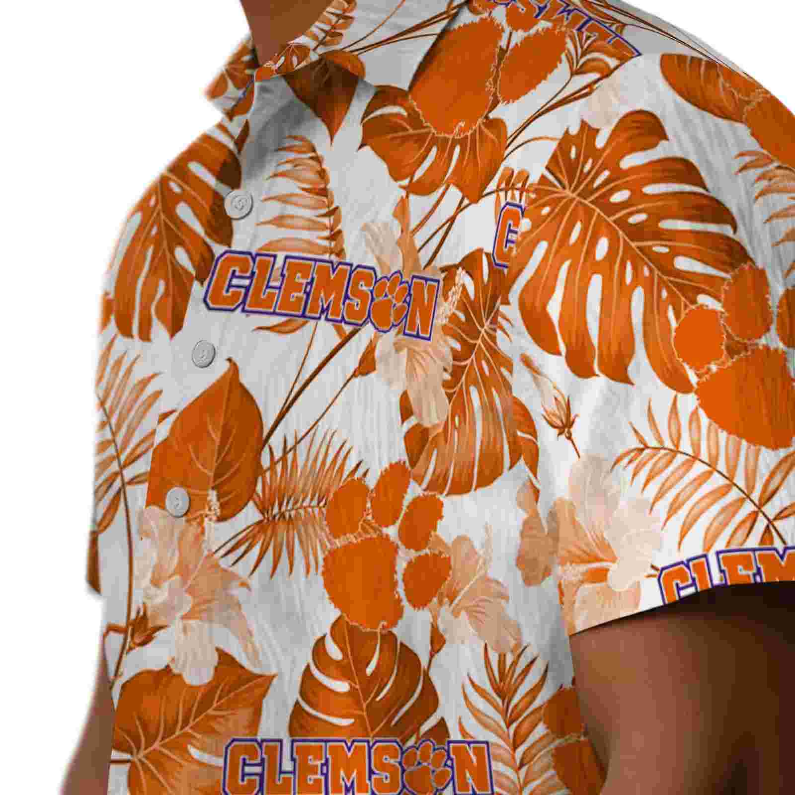 clemson tigers tropical plants orange white hawaiian shirt trendy