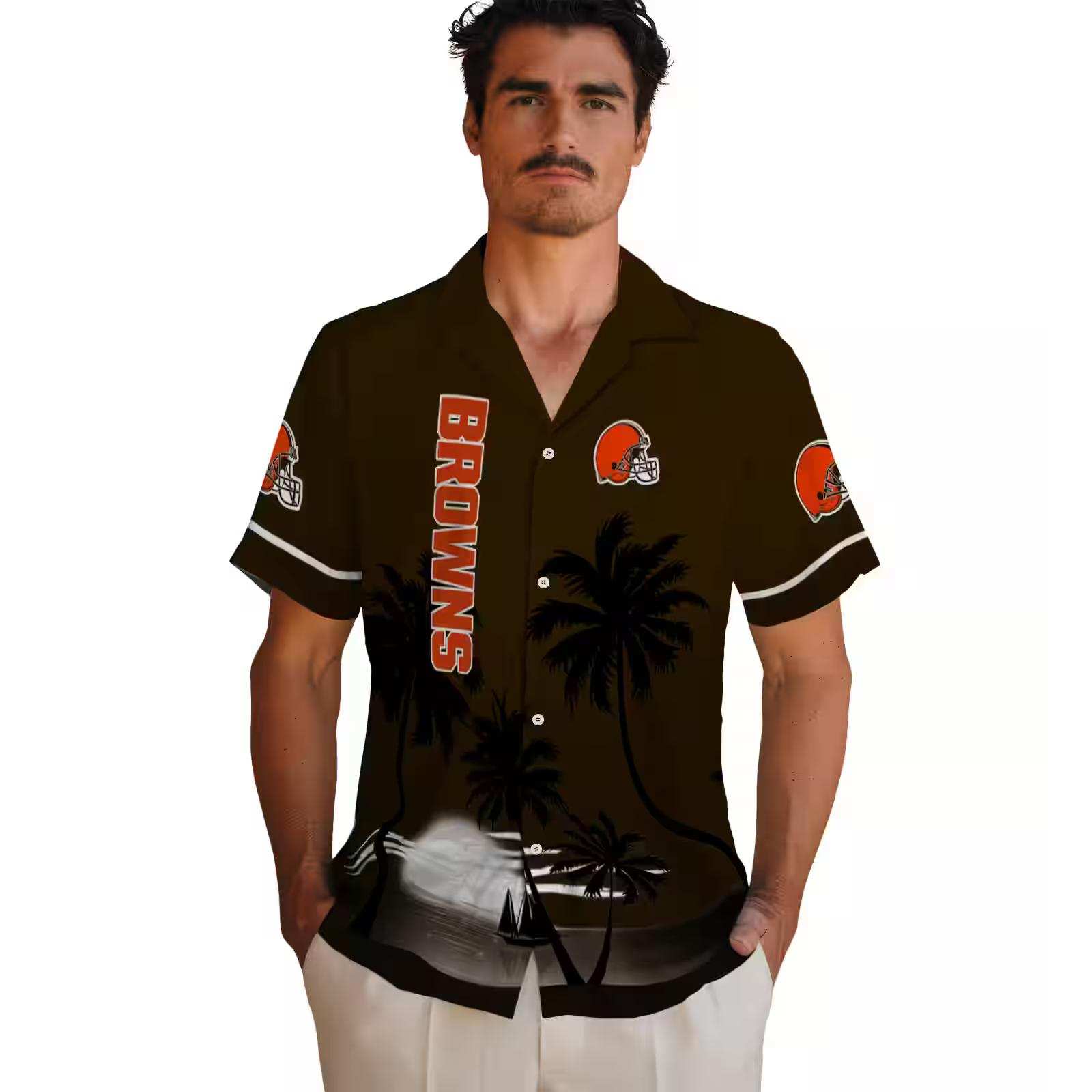 cleveland browns beach sunset brown black hawaiian shirt fashion forward