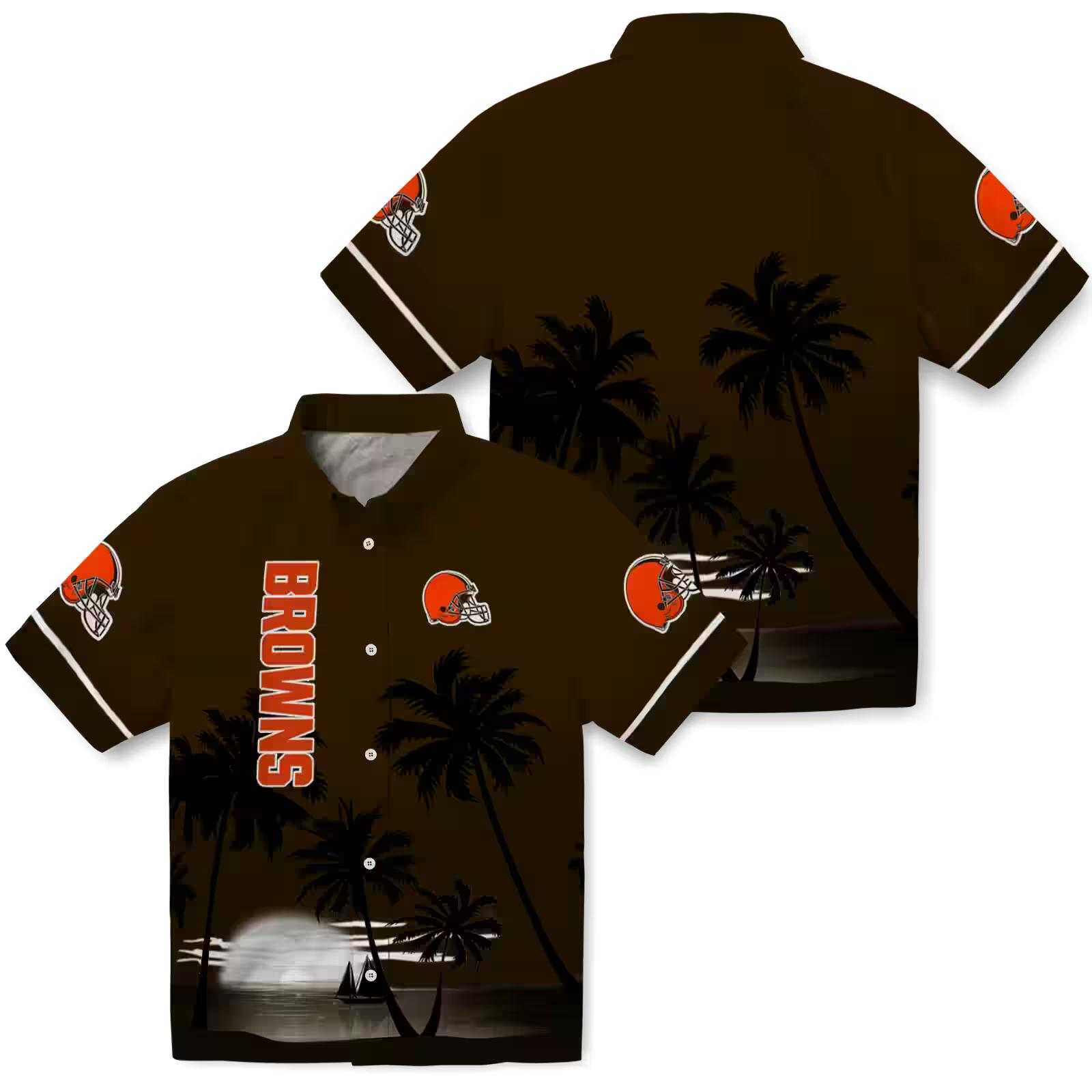 cleveland browns beach sunset brown black hawaiian shirt high quality