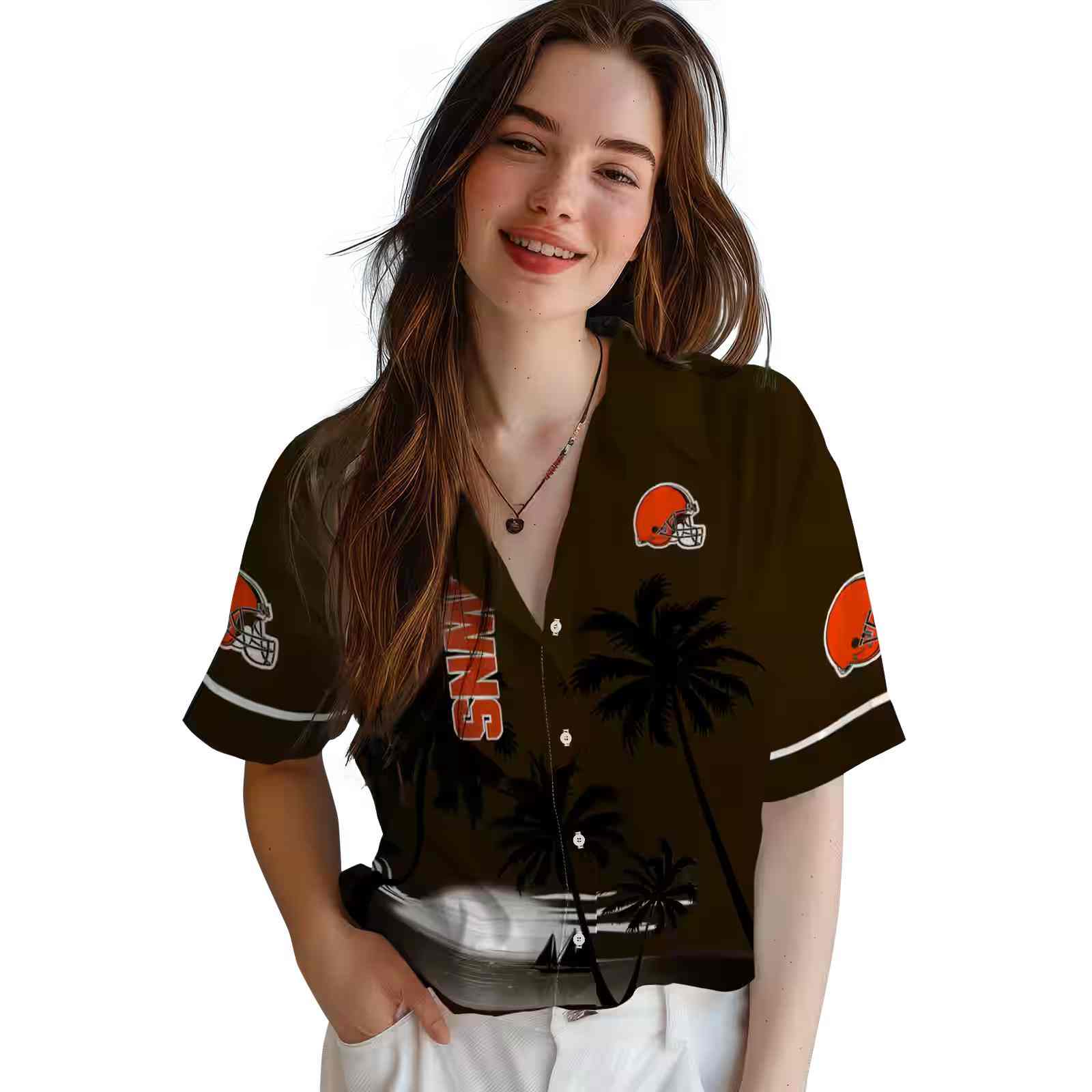 cleveland browns beach sunset brown black hawaiian shirt latest model