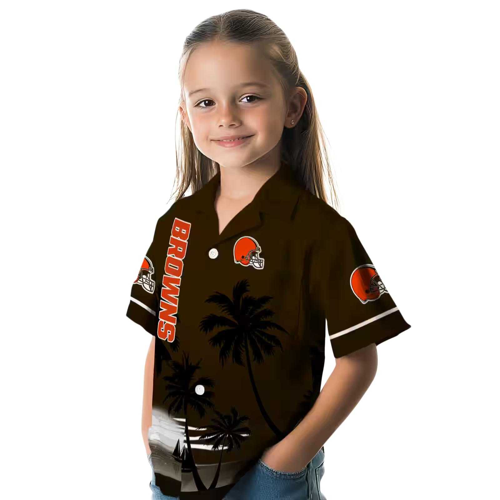 cleveland browns beach sunset brown black hawaiian shirt premium grade