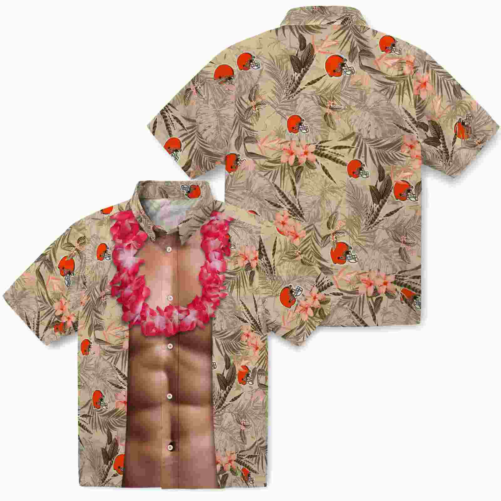 cleveland browns chest illusion brown hawaiian shirt high quality