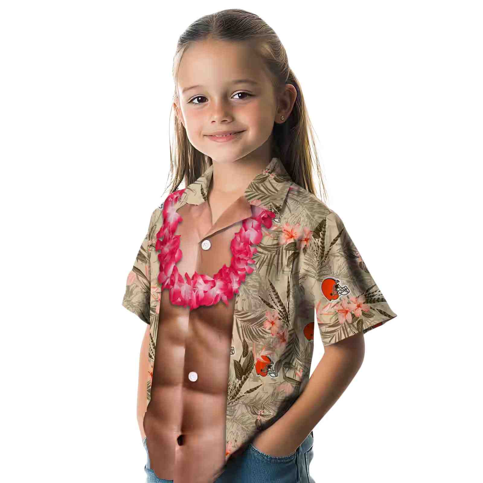 cleveland browns chest illusion brown hawaiian shirt premium grade