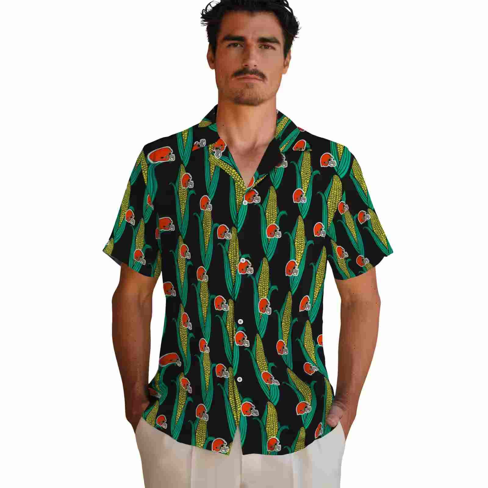 cleveland browns corn motifs black green hawaiian shirt fashion forward