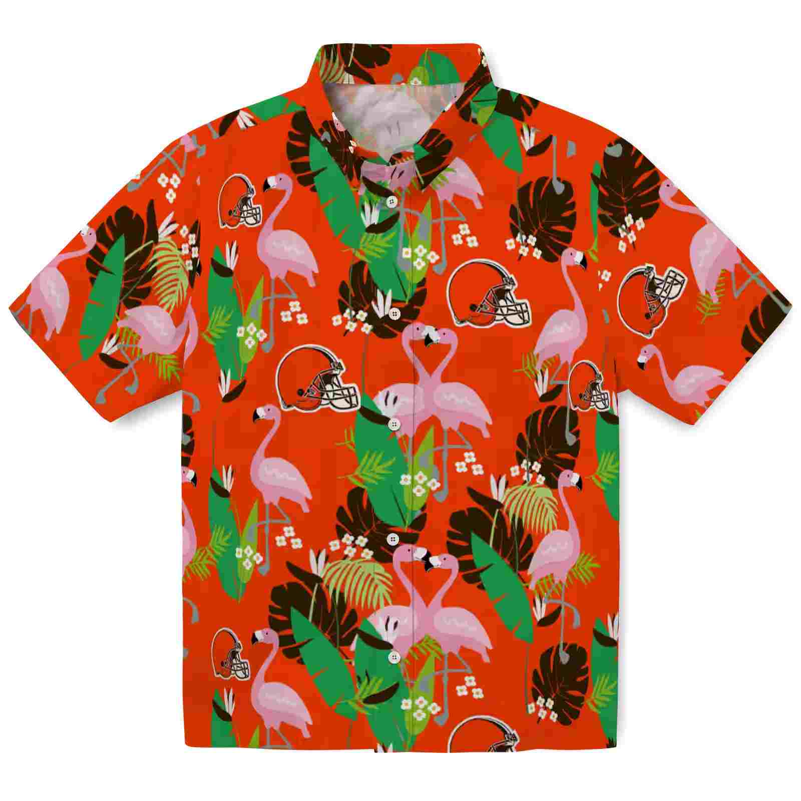 Cleveland Browns Flamingo Foliage Brown Green Hawaiian Shirt