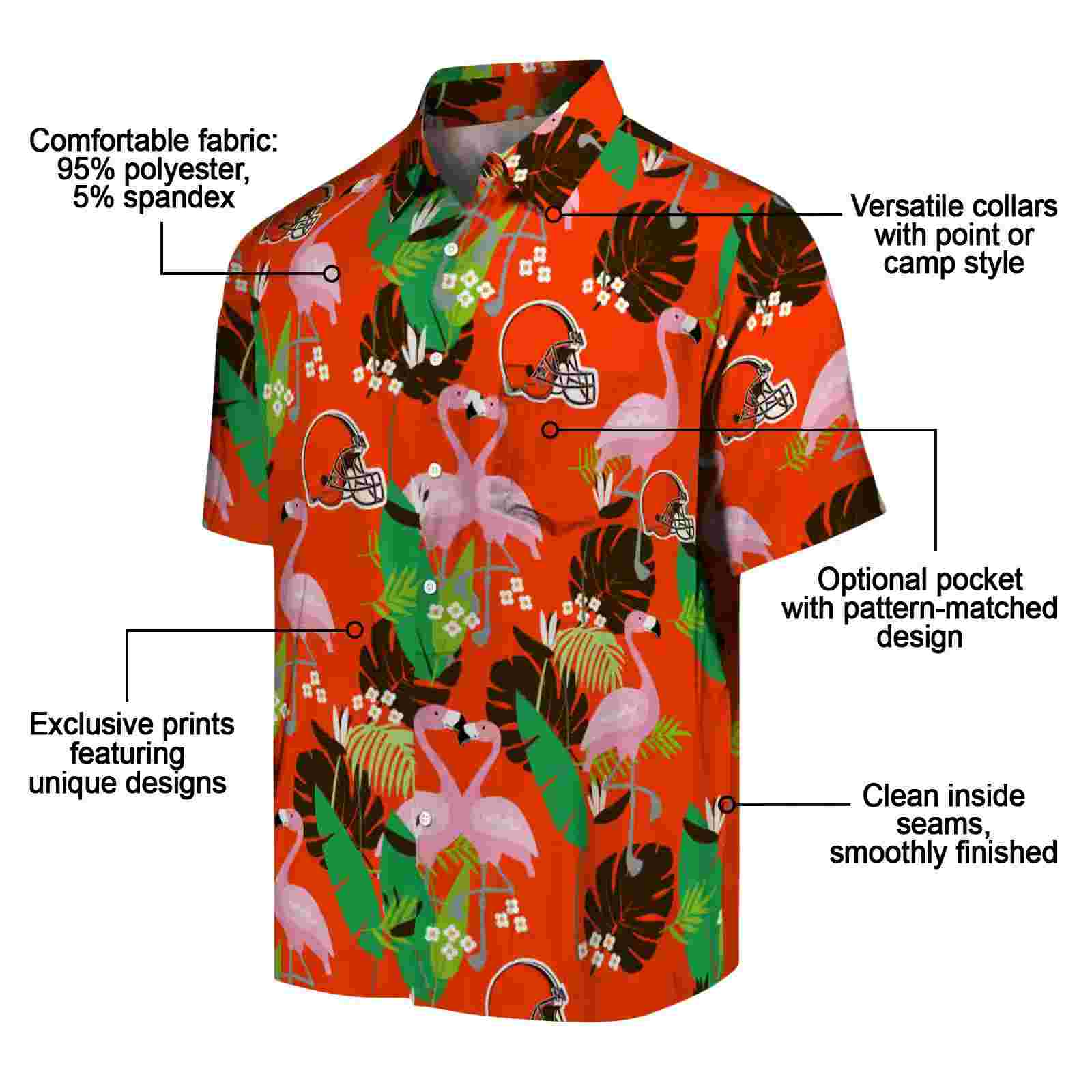 cleveland browns flamingo foliage brown green hawaiian shirt new arrival