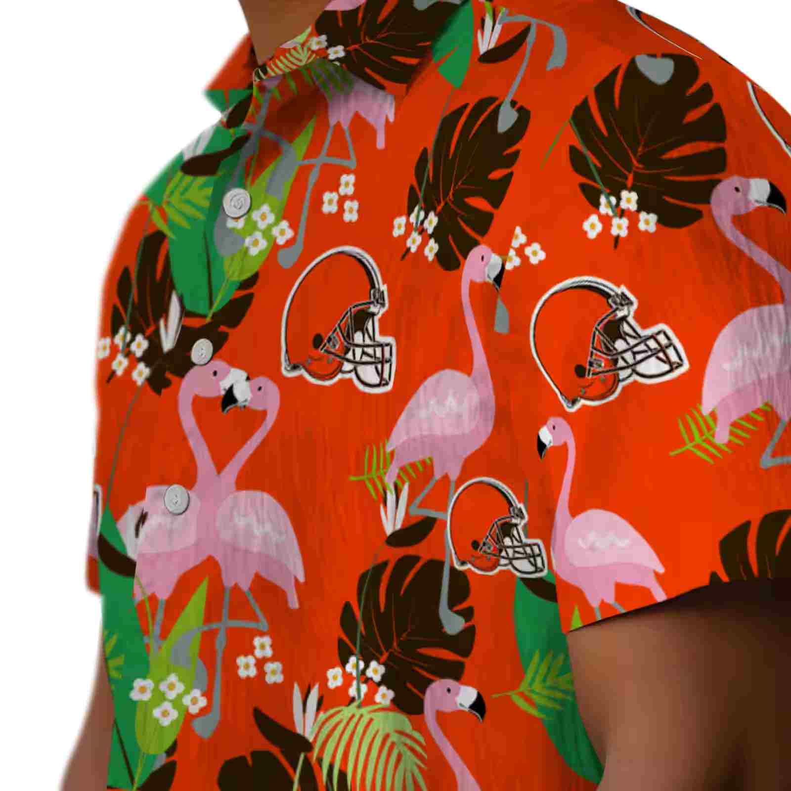 cleveland browns flamingo foliage brown green hawaiian shirt trendy