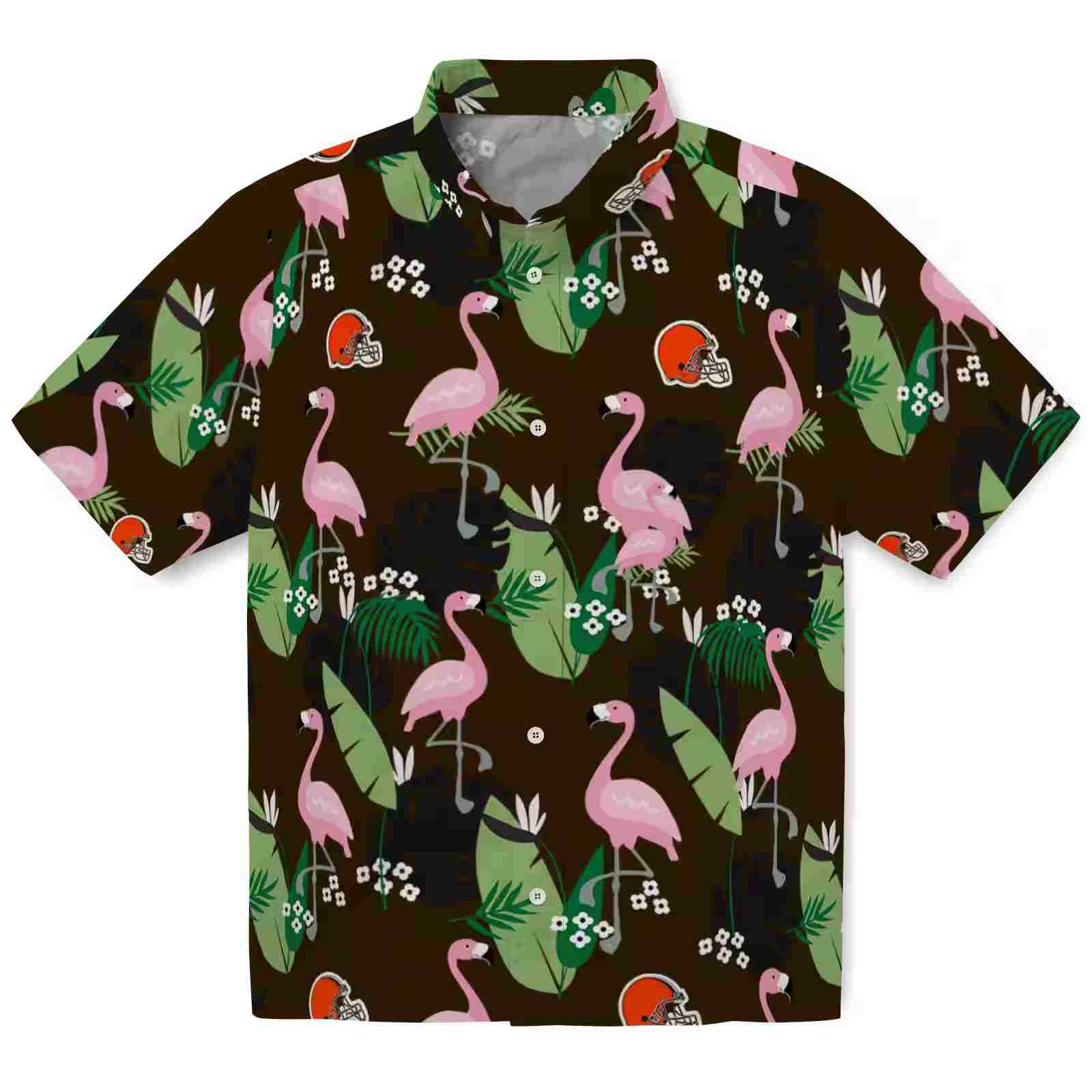 Cleveland Browns Flamingo Leaf Motif Brown Hawaiian Shirt