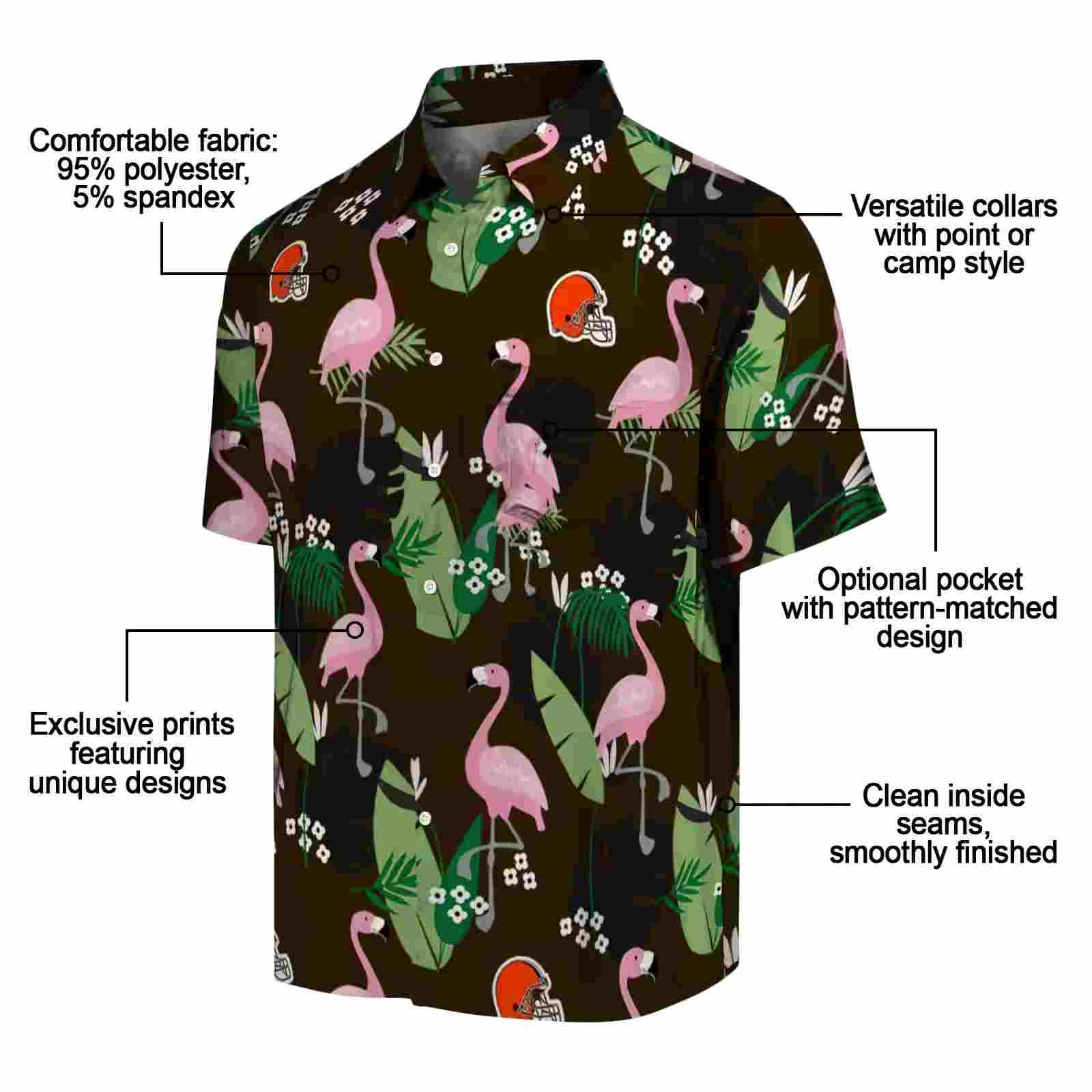 cleveland browns flamingo leaf motif brown hawaiian shirt new arrival