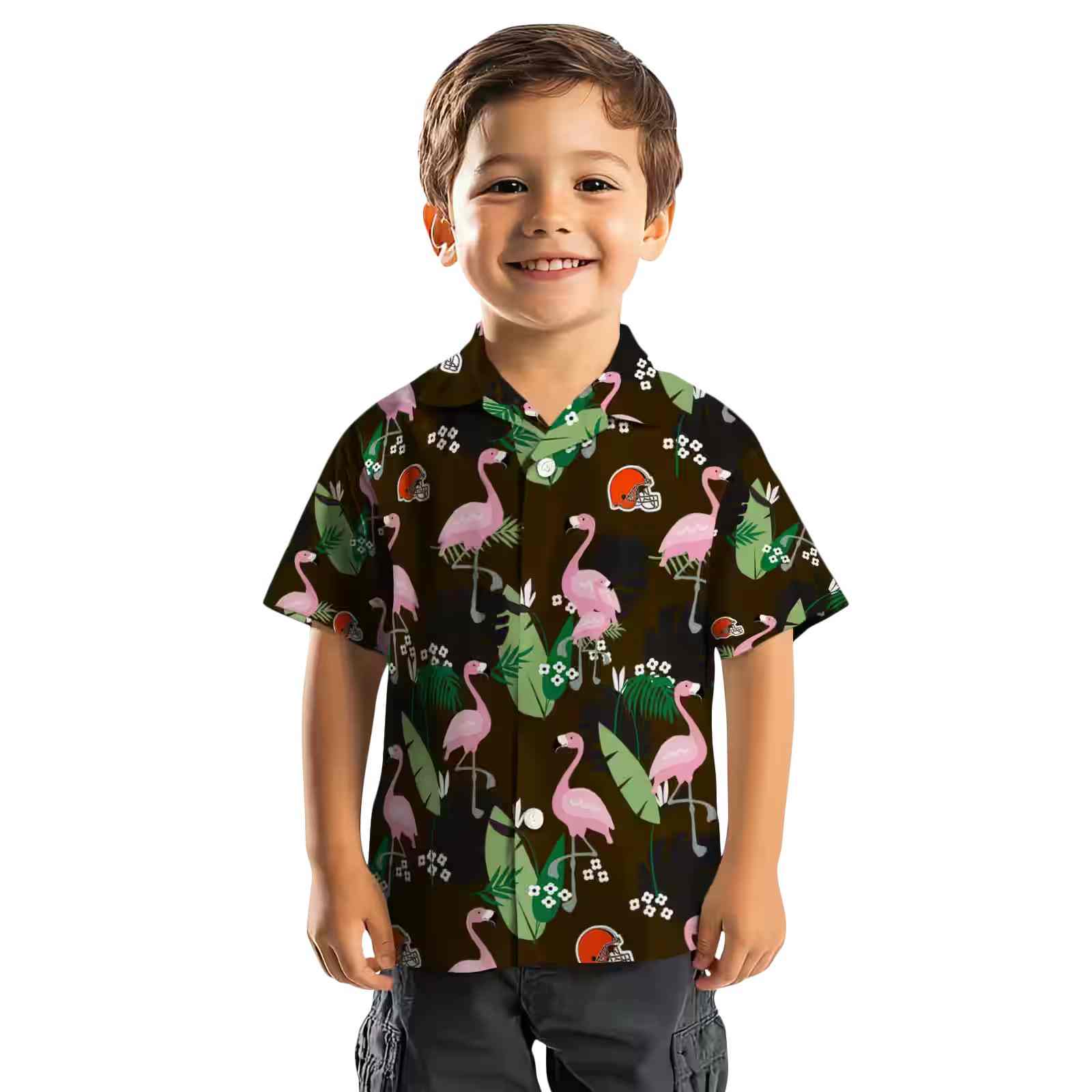 cleveland browns flamingo leaf motif brown hawaiian shirt top rated