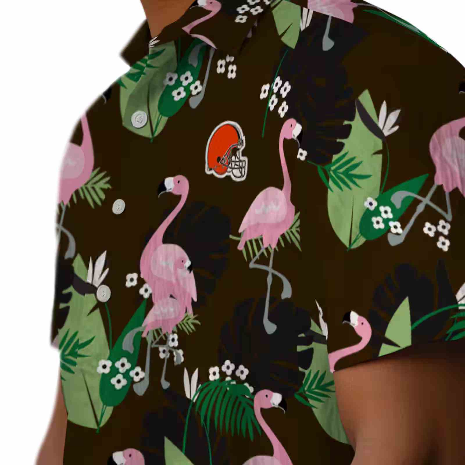 cleveland browns flamingo leaf motif brown hawaiian shirt trendy