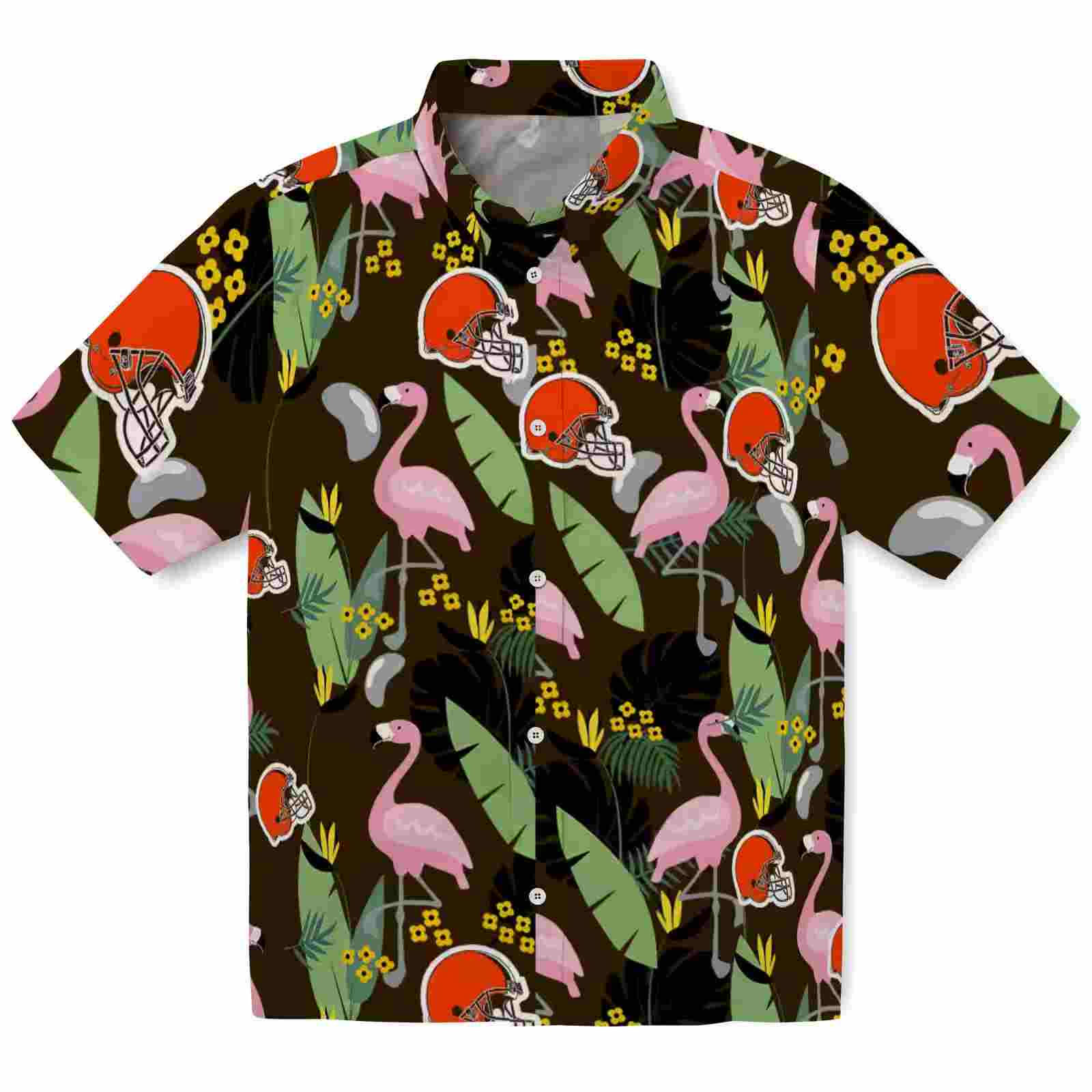 Cleveland Browns Flamingo Leaves Brown Hawaiian Shirt