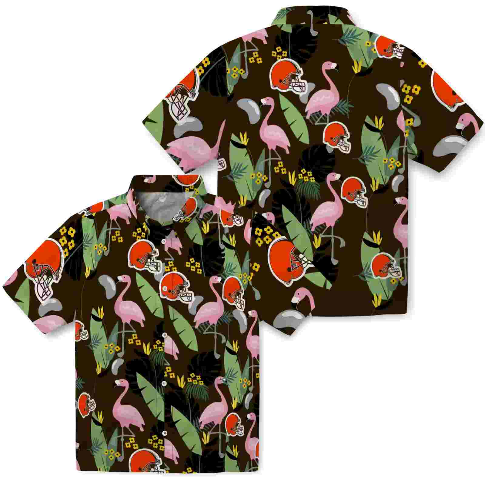 cleveland browns flamingo leaves brown hawaiian shirt high quality