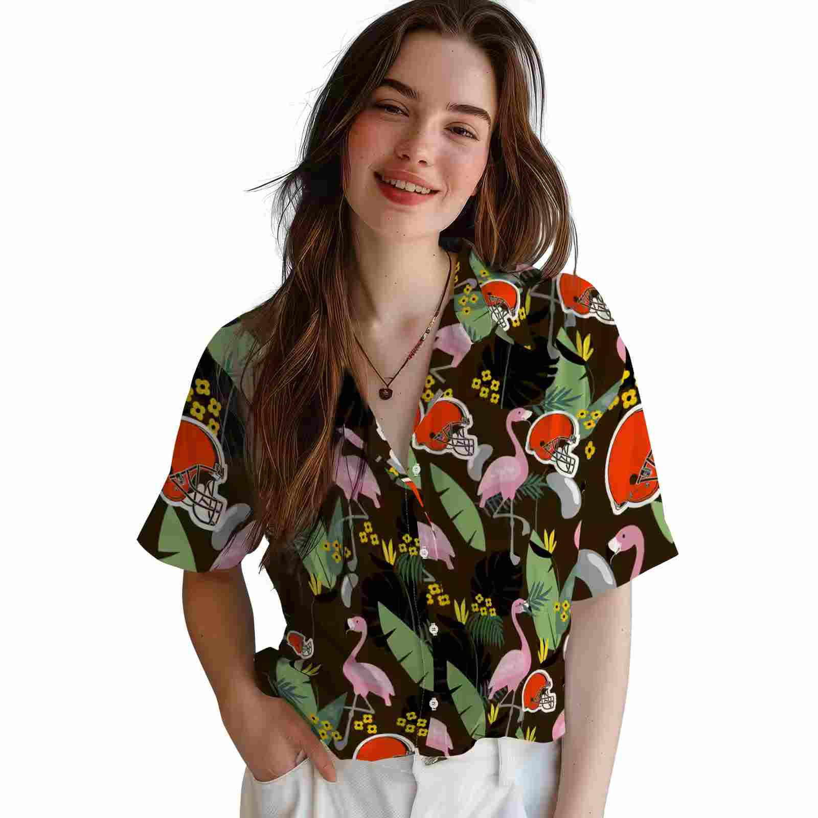 cleveland browns flamingo leaves brown hawaiian shirt latest model