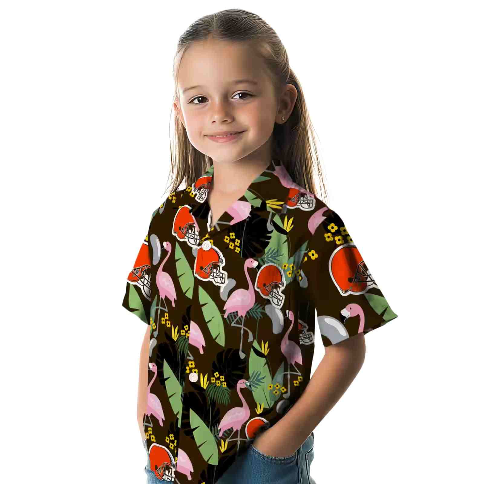 cleveland browns flamingo leaves brown hawaiian shirt premium grade