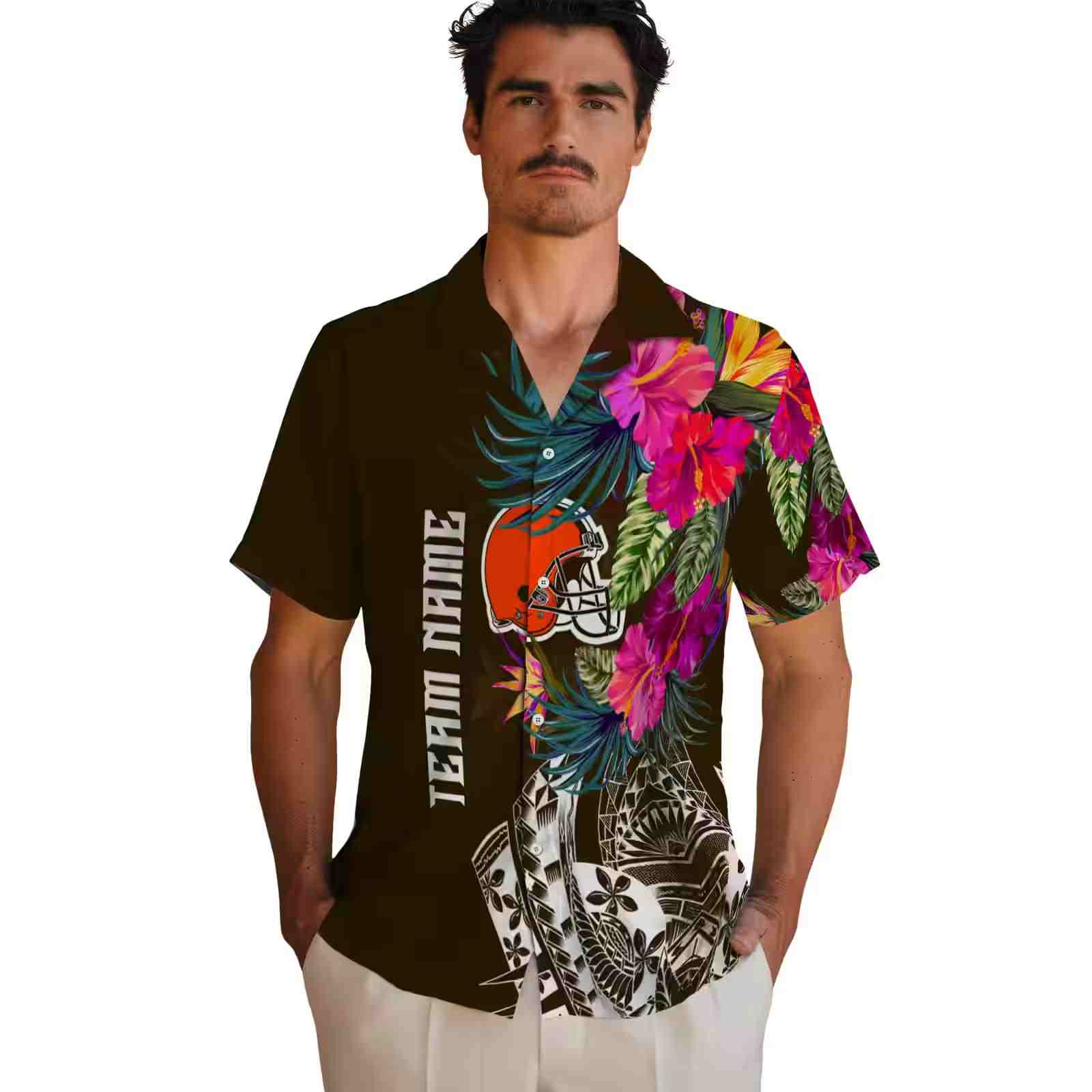 cleveland browns floral polynesian brown hawaiian shirt fashion forward