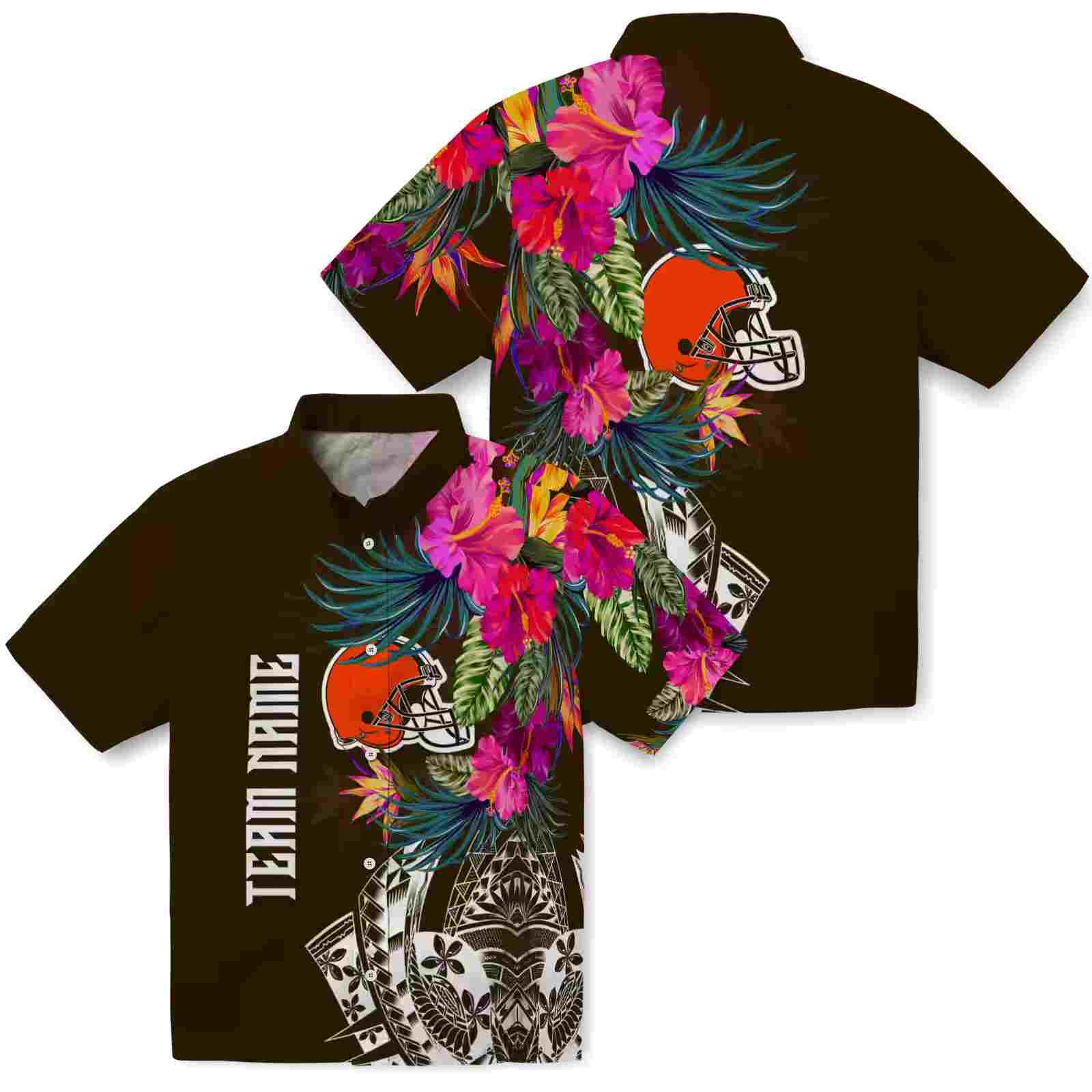 cleveland browns floral polynesian brown hawaiian shirt high quality