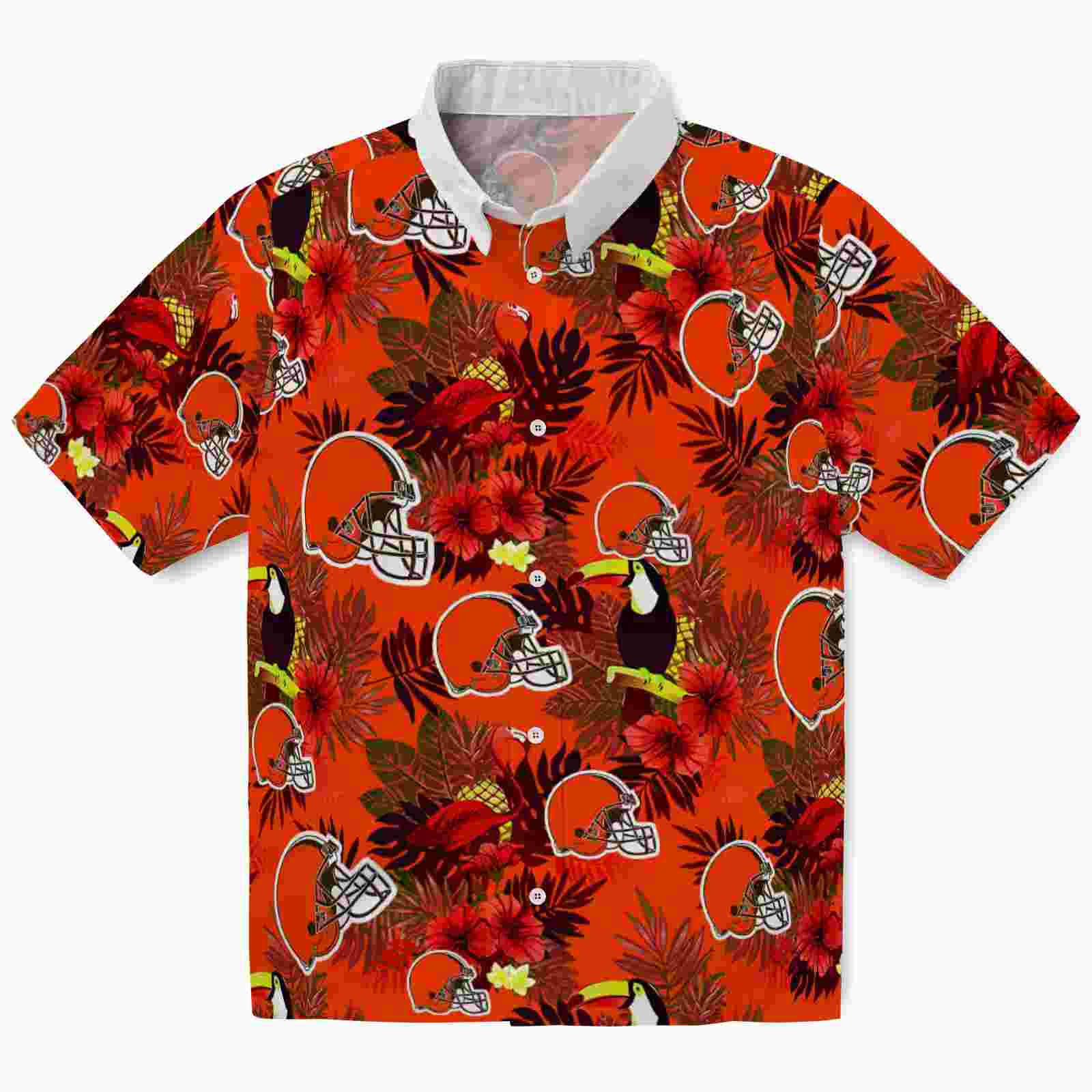 Cleveland Browns Floral Toucan Brown Red Hawaiian Shirt