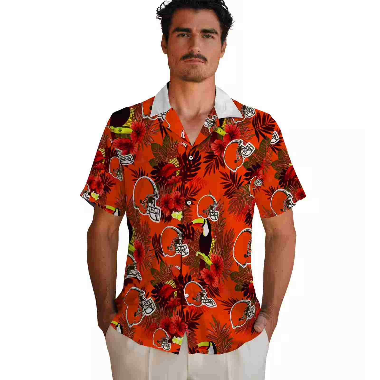 cleveland browns floral toucan brown red hawaiian shirt fashion forward