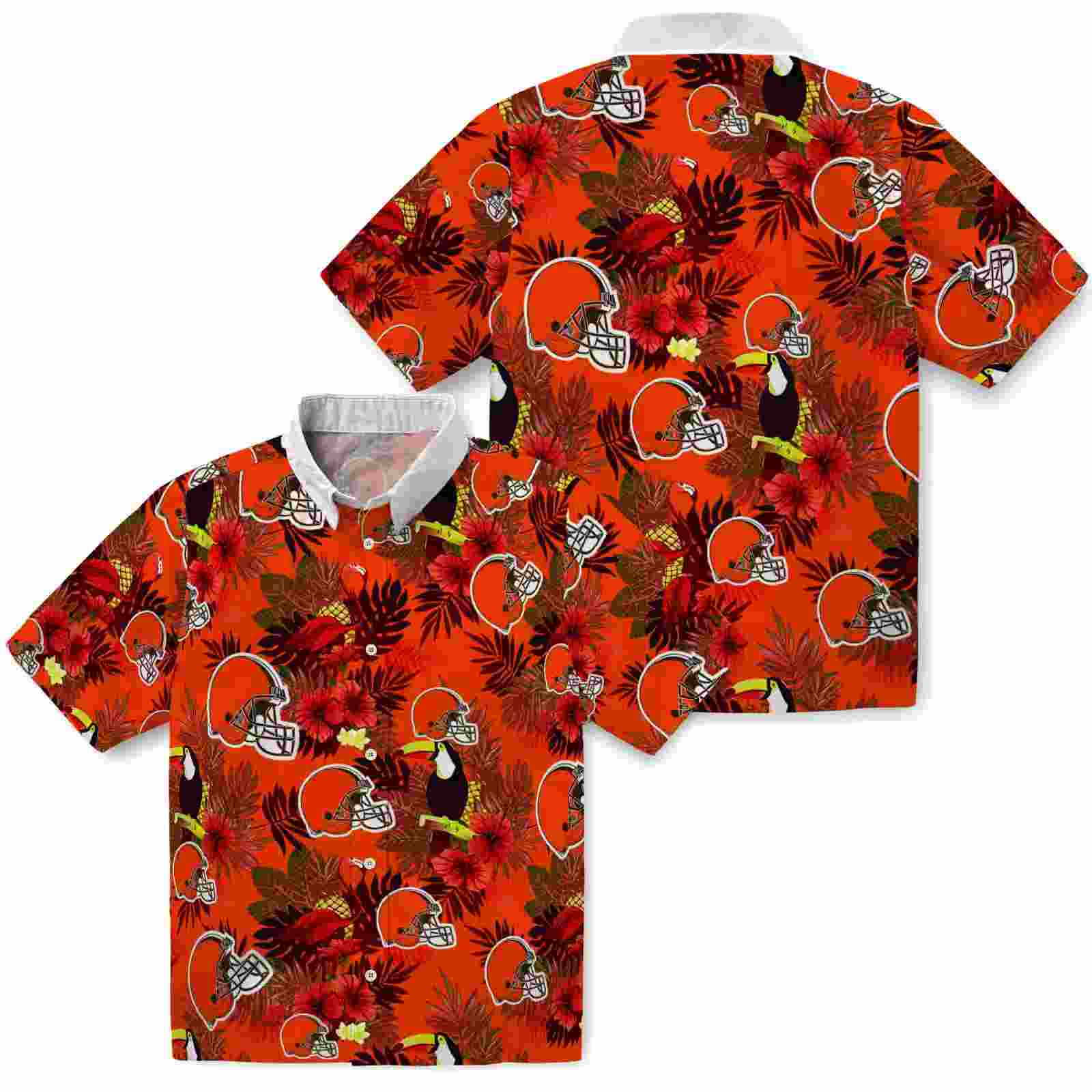 cleveland browns floral toucan brown red hawaiian shirt high quality