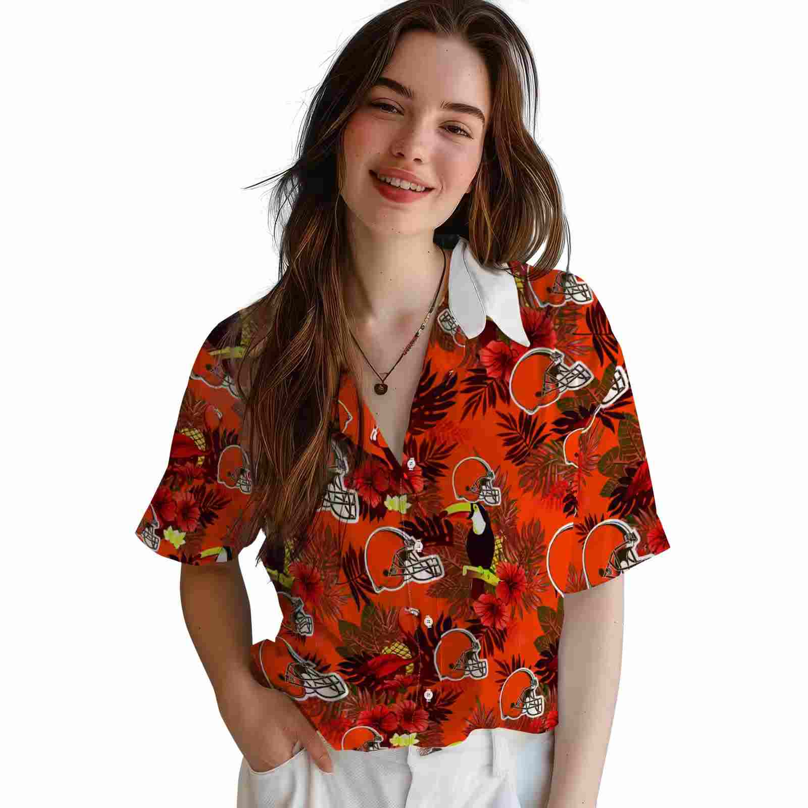 cleveland browns floral toucan brown red hawaiian shirt latest model