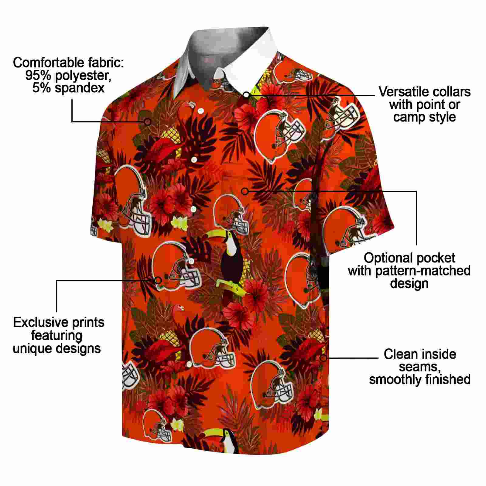 cleveland browns floral toucan brown red hawaiian shirt new arrival