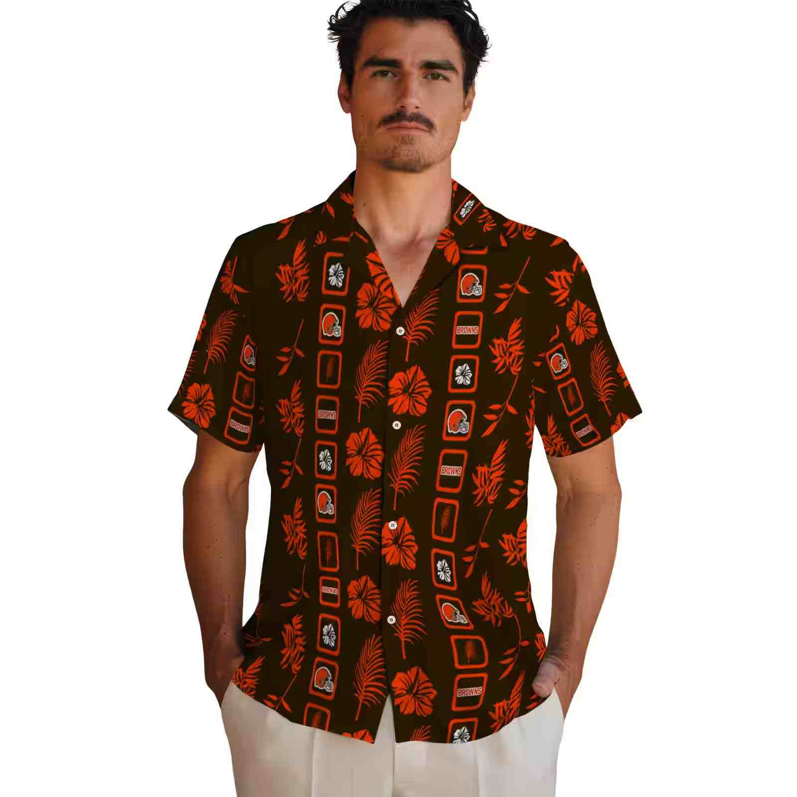 cleveland browns framed floral brown hawaiian shirt fashion forward