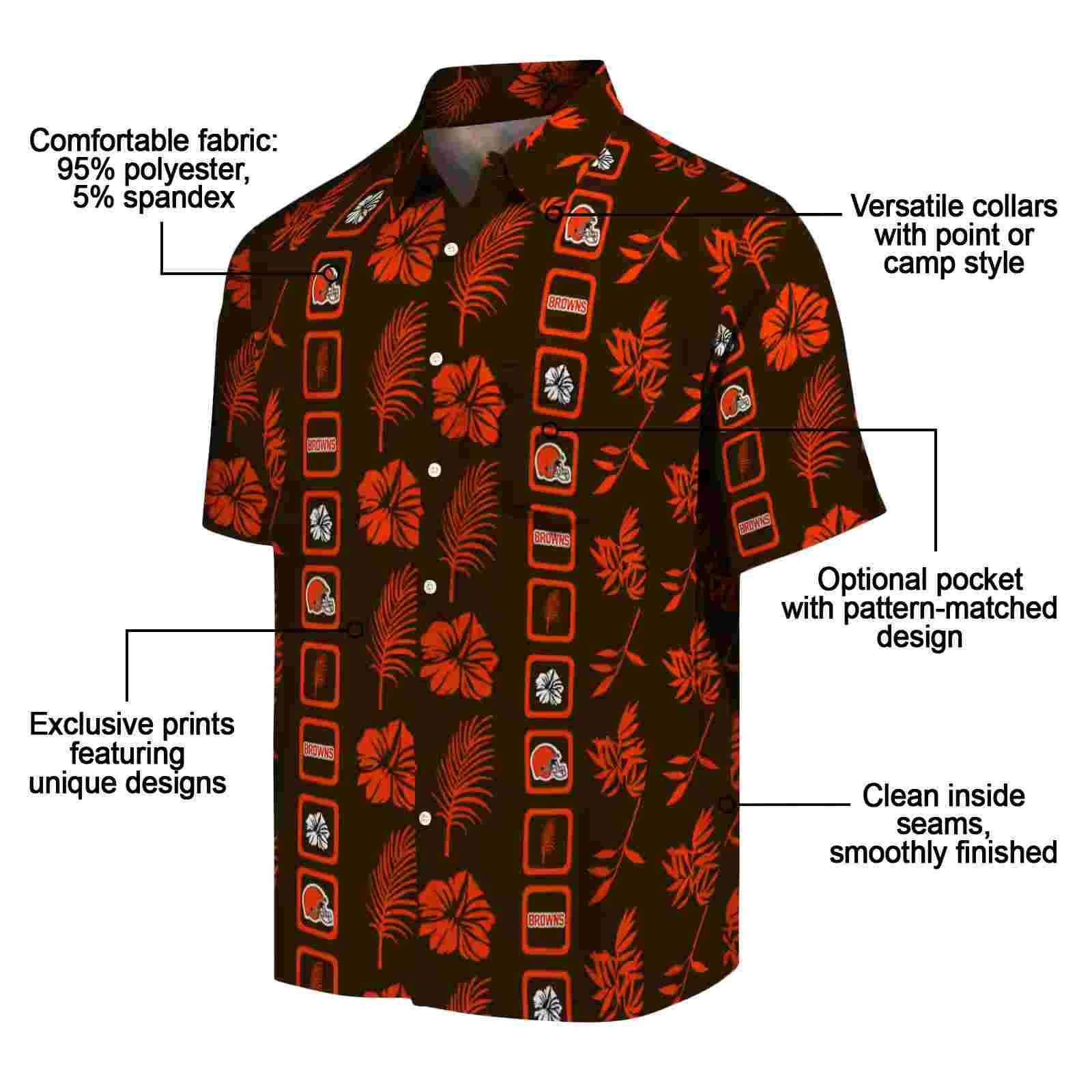 cleveland browns framed floral brown hawaiian shirt new arrival