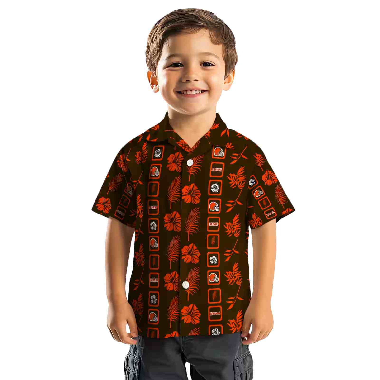 cleveland browns framed floral brown hawaiian shirt top rated