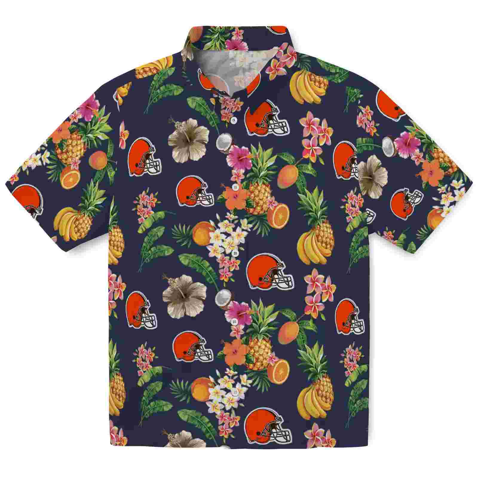 Cleveland Browns Hibiscus And Fruit Navy Blue Hawaiian Shirt