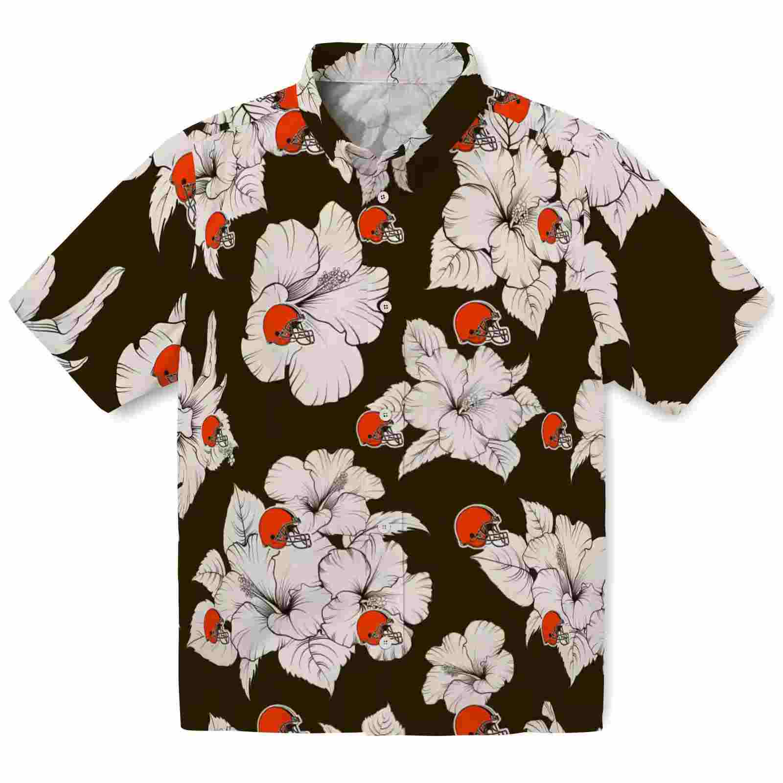 Cleveland Browns Hibiscus Blooms Brown White Hawaiian Shirt