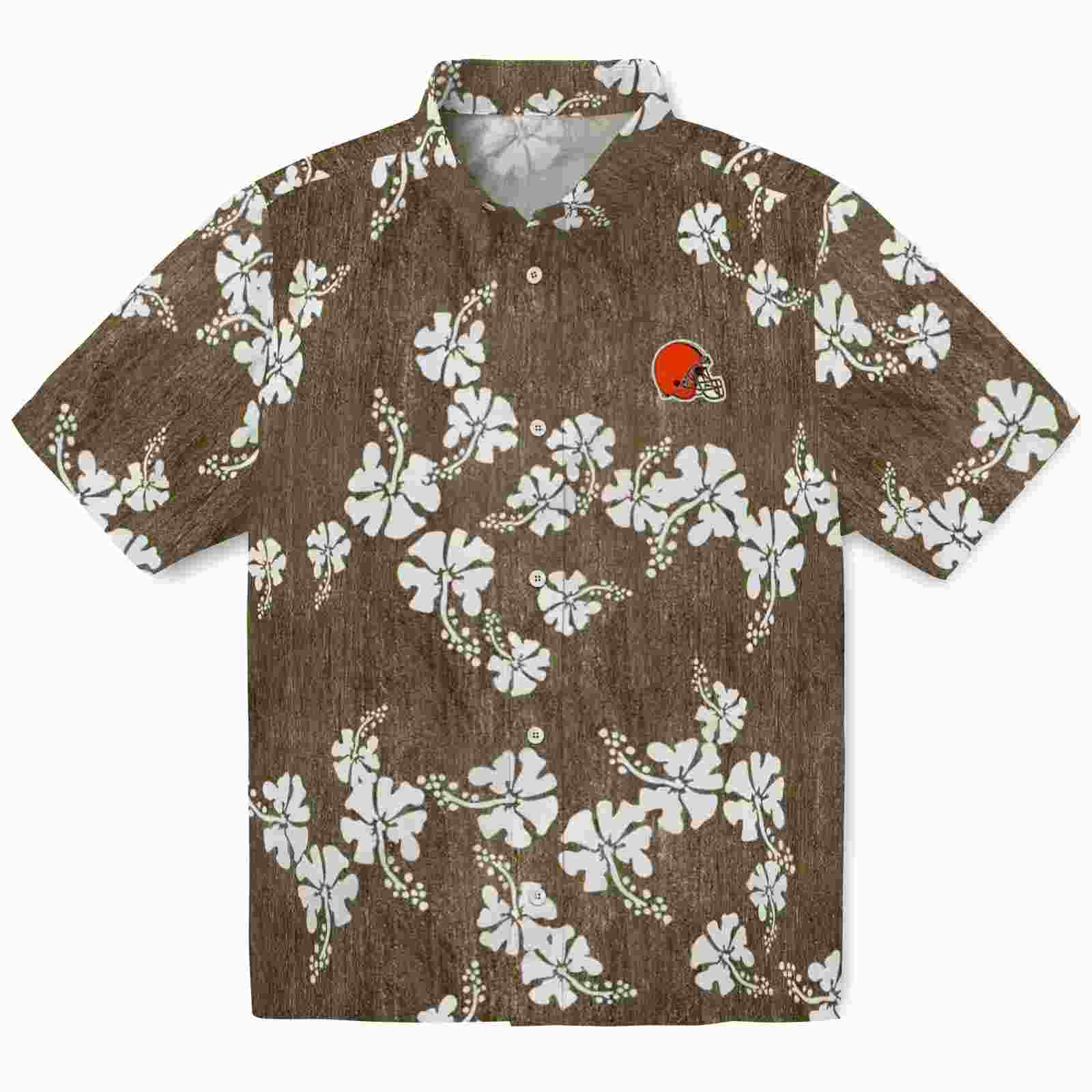 Cleveland Browns Hibiscus Clusters Brown Hawaiian Shirt