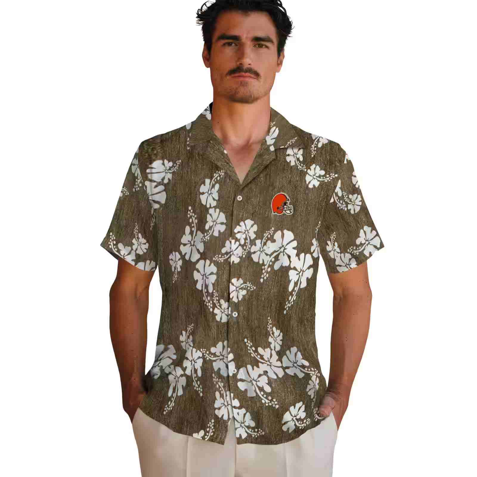 cleveland browns hibiscus clusters brown hawaiian shirt fashion forward