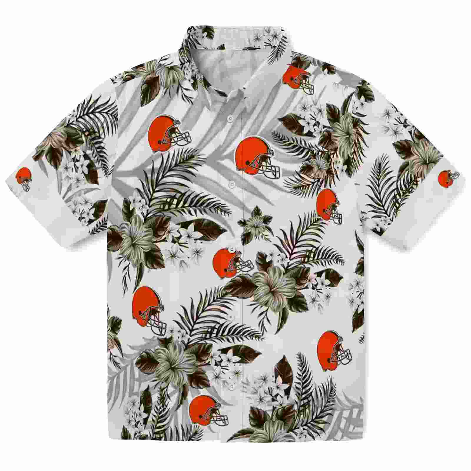 Cleveland Browns Hibiscus Palm Leaves Brown White Hawaiian Shirt