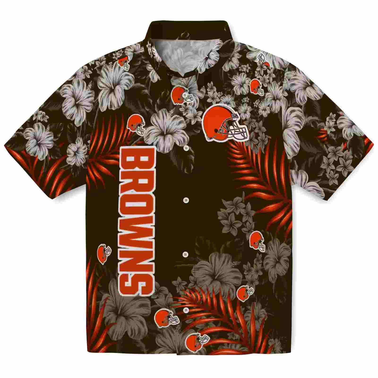 Cleveland Browns Hibiscus Print Brown Hawaiian Shirt